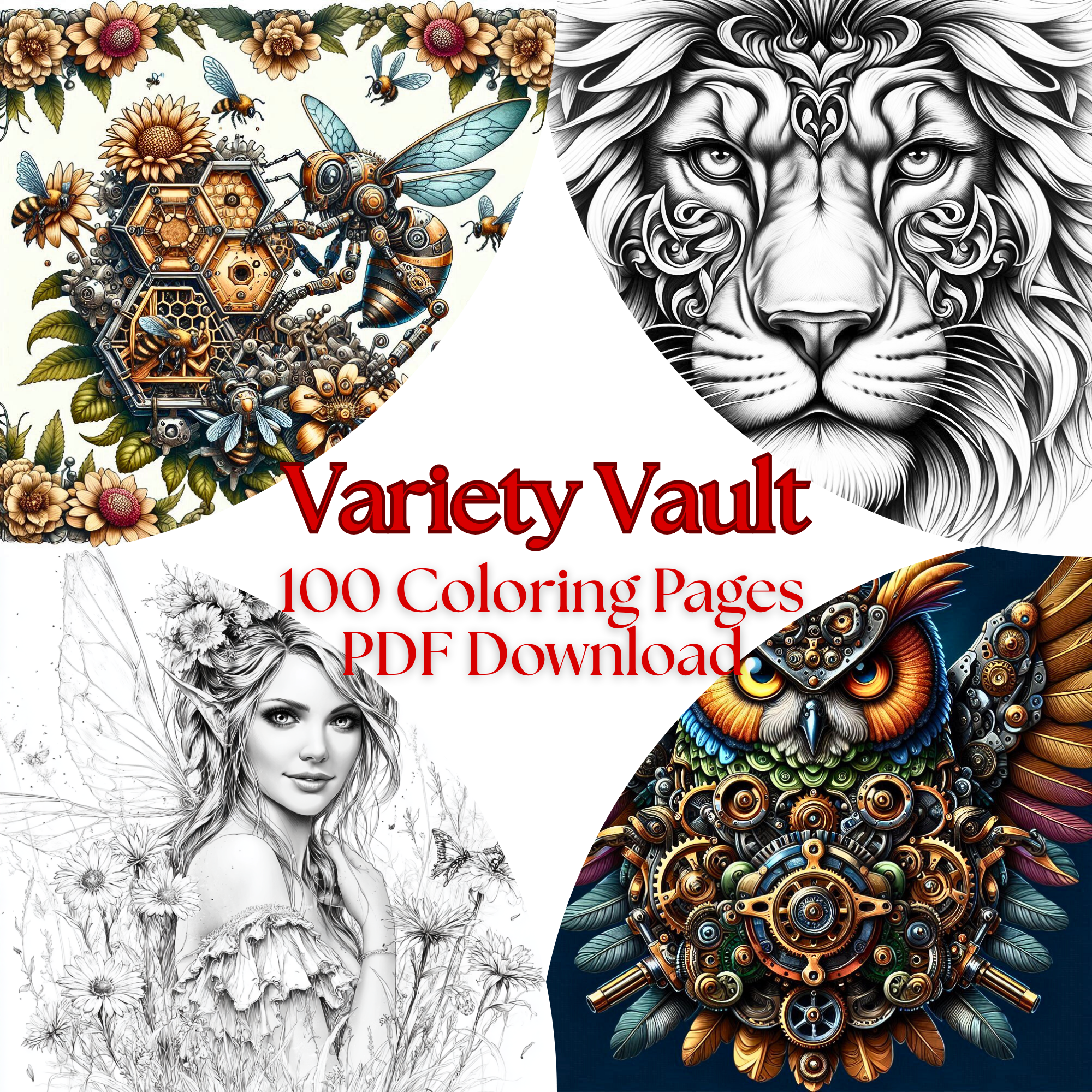 Variety Vault – A Coloring Collection Sampler | 100 Mixed Pages PDF Download