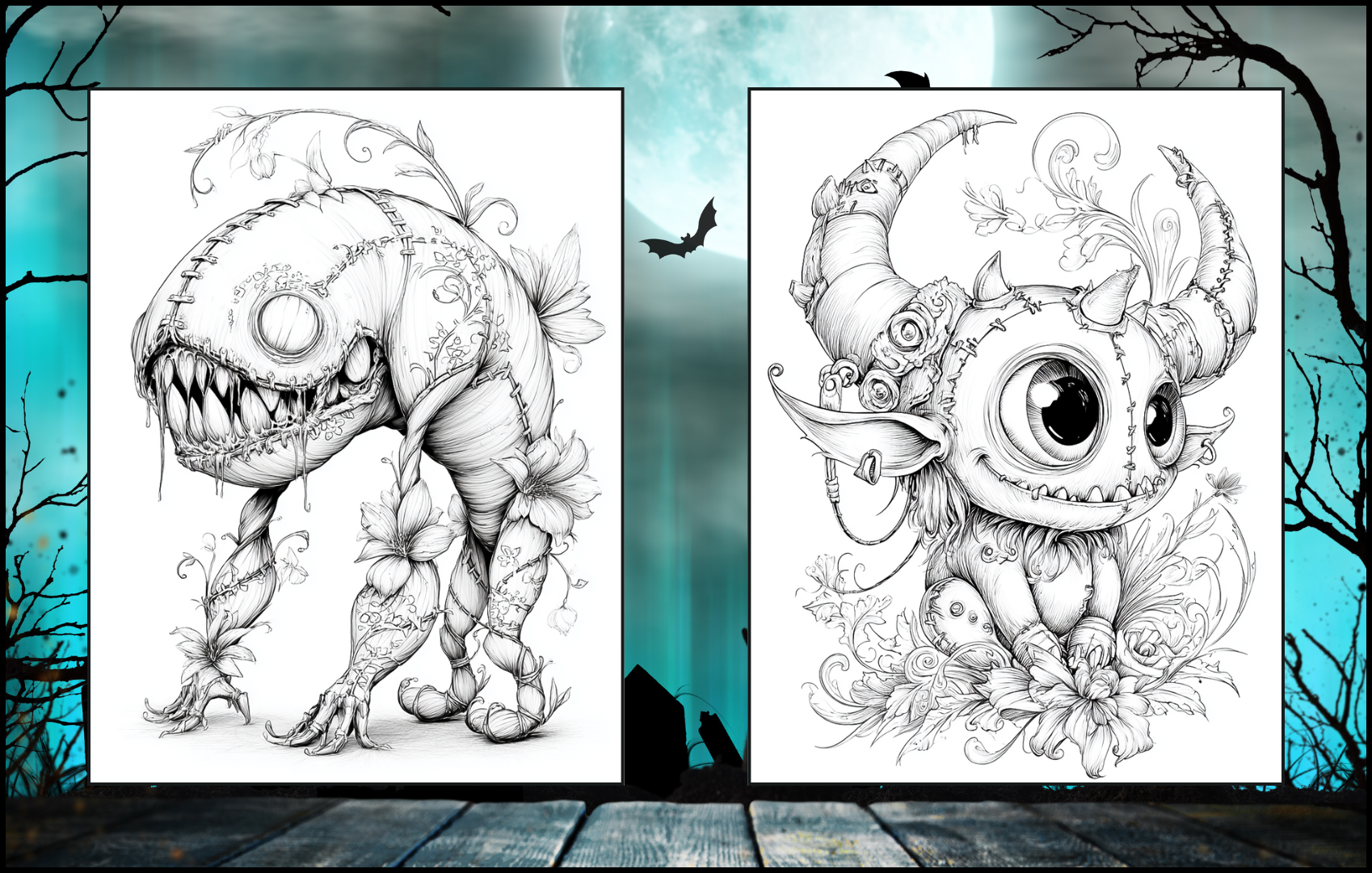 Patchwork Horrors: Monster Mayhem Edition - 50 creepy coloring pages