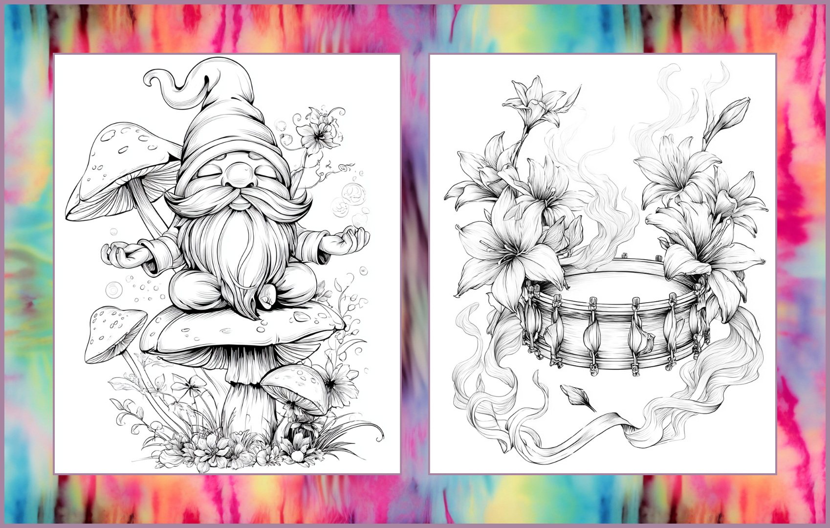 Peace, Love, & Flowers Volume II – 50 Funky Hippie Coloring Pages | Retro 70s Coloring Book | Digital Download for Adults and Teens