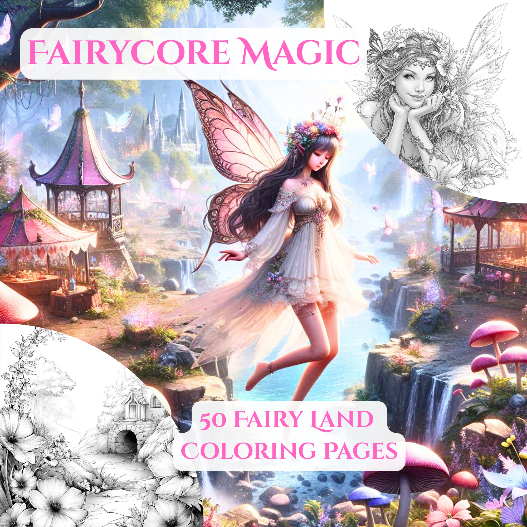 Fairycore Magic – A Coloring Book of Forest Charm | 50 Whimsical Pages | Digital PDF Download