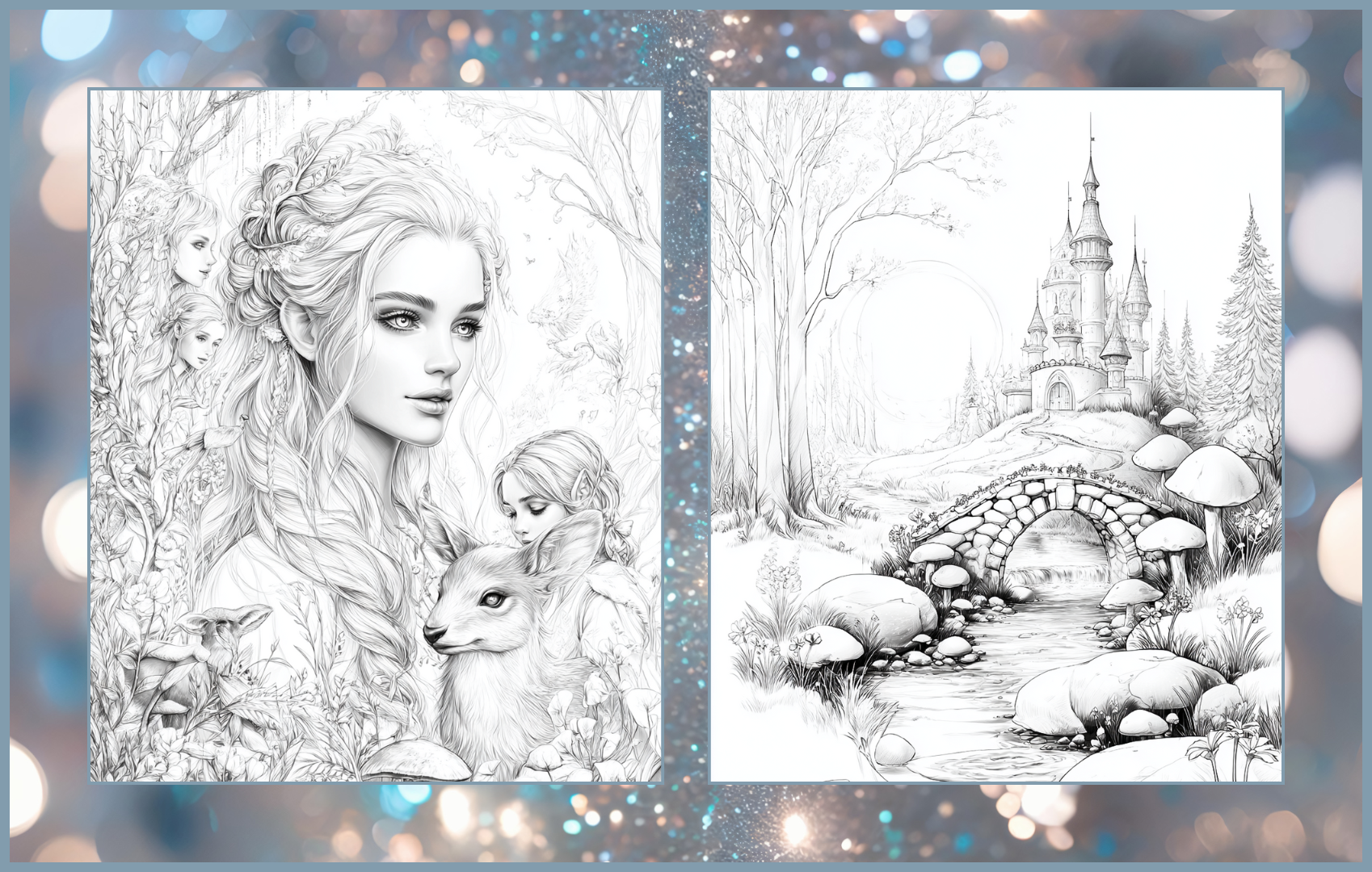 Fairy Woodlands – 75 Magical Forest Coloring Pages | Enchanted Fairyland Printable Adult Coloring Book | Instant Download PDF