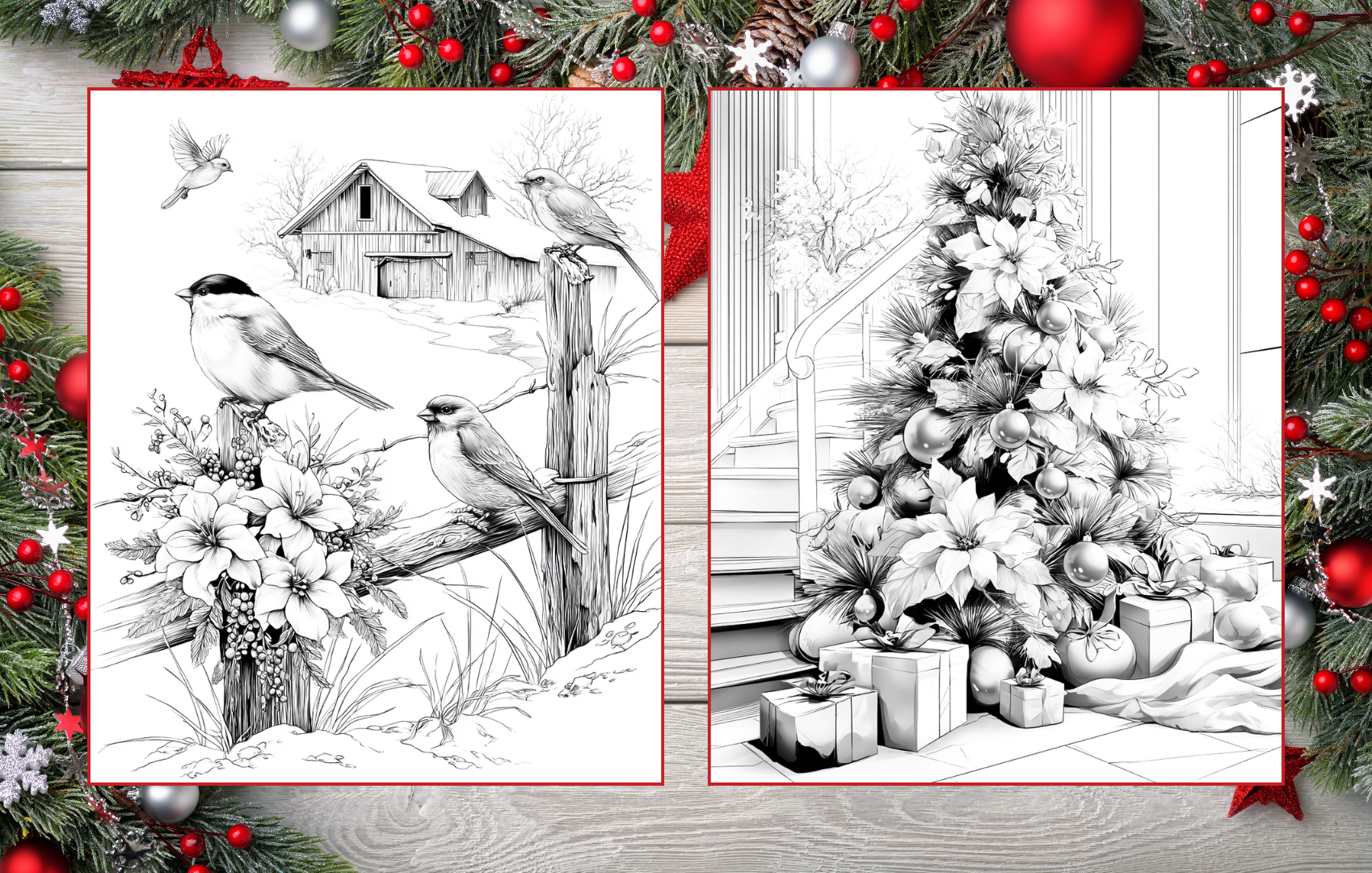 Christmas Magic – 50 Festive Holiday Coloring Pages | Digital Download PDF | Cozy Winter Scenes, Santa, Snowmen, Ornaments & More