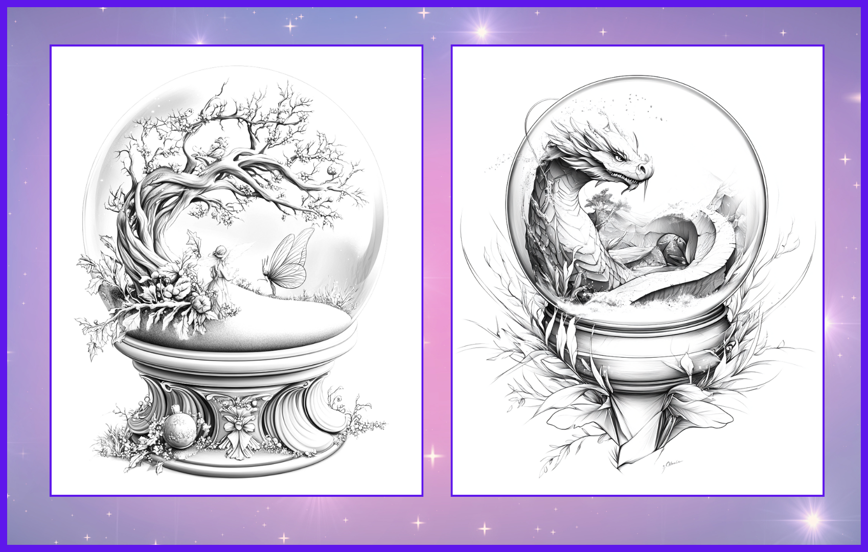 Magic Globes – 50 Whimsical Scenes Inside Snowglobes | Unique Adult Coloring Book