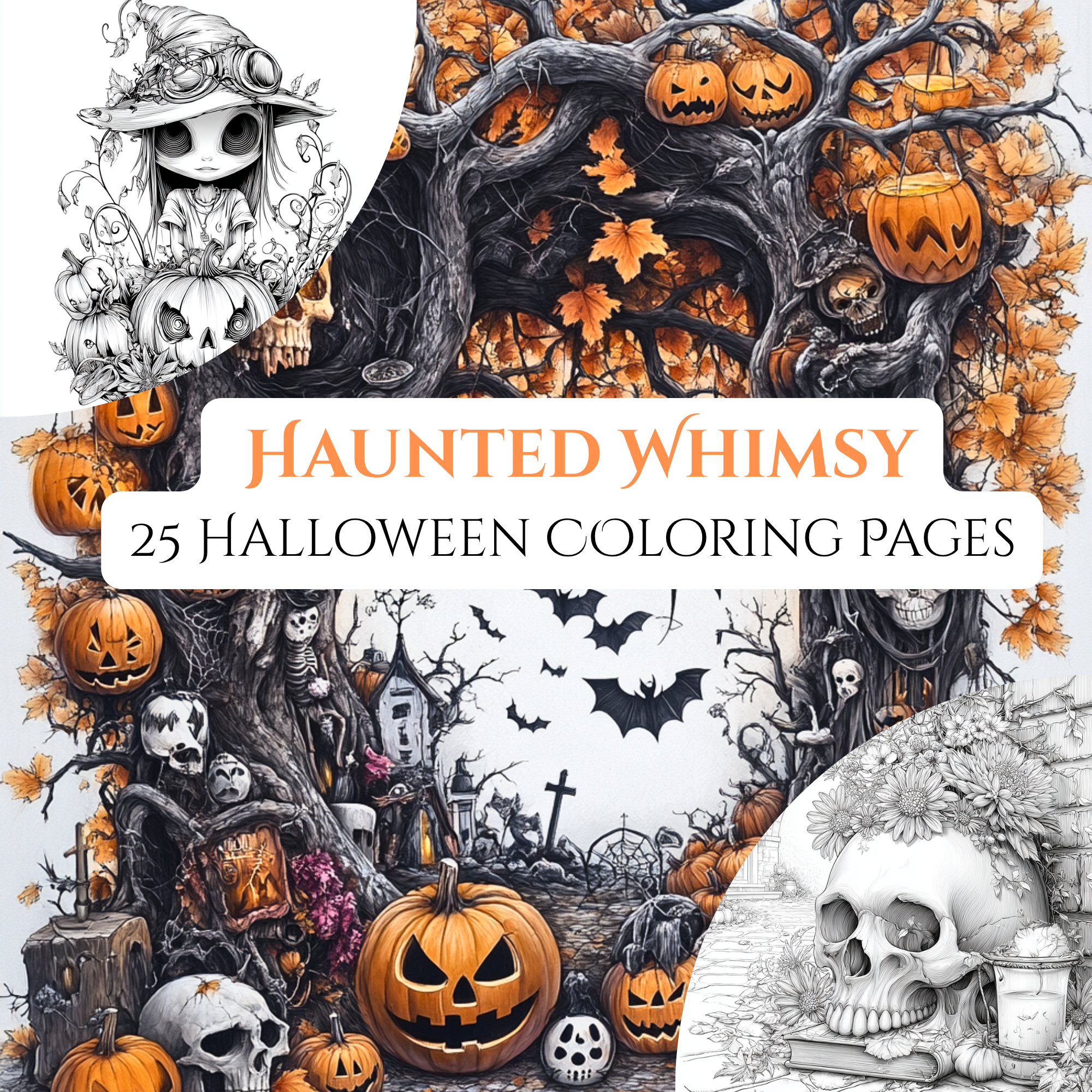 Haunted Whimsy – 25 Spooky & Fun Halloween Coloring Pages | PDF Halloween Coloring Book Download