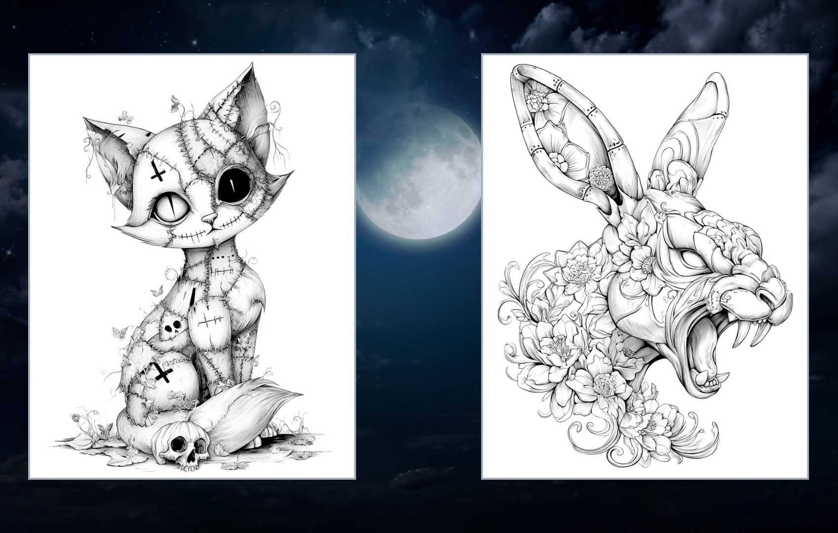 Patchwork Horrors: Frankencritters Edition –25 Creepy Animal Coloring Pages, Scary Printable PDF, Gothic Halloween Coloring Book for Adults