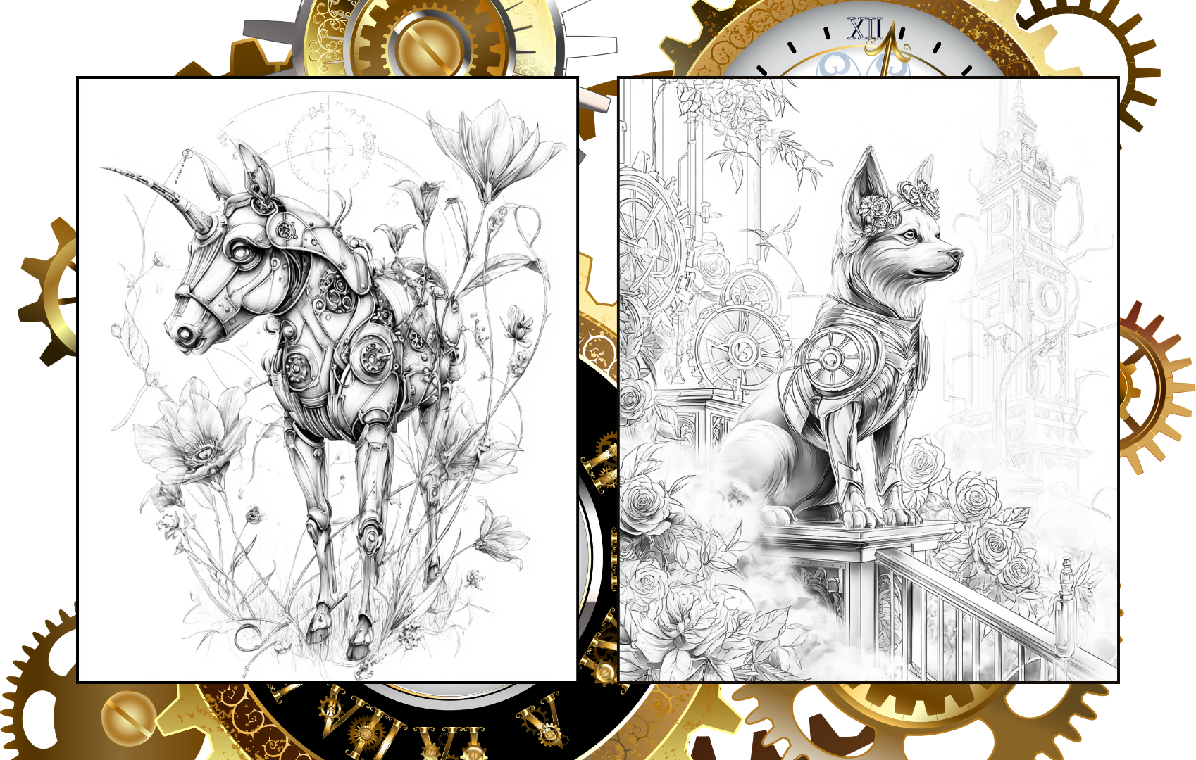 Mechanical Animals Volume II – 35 Steampunk-Inspired Coloring Pages Paperback 