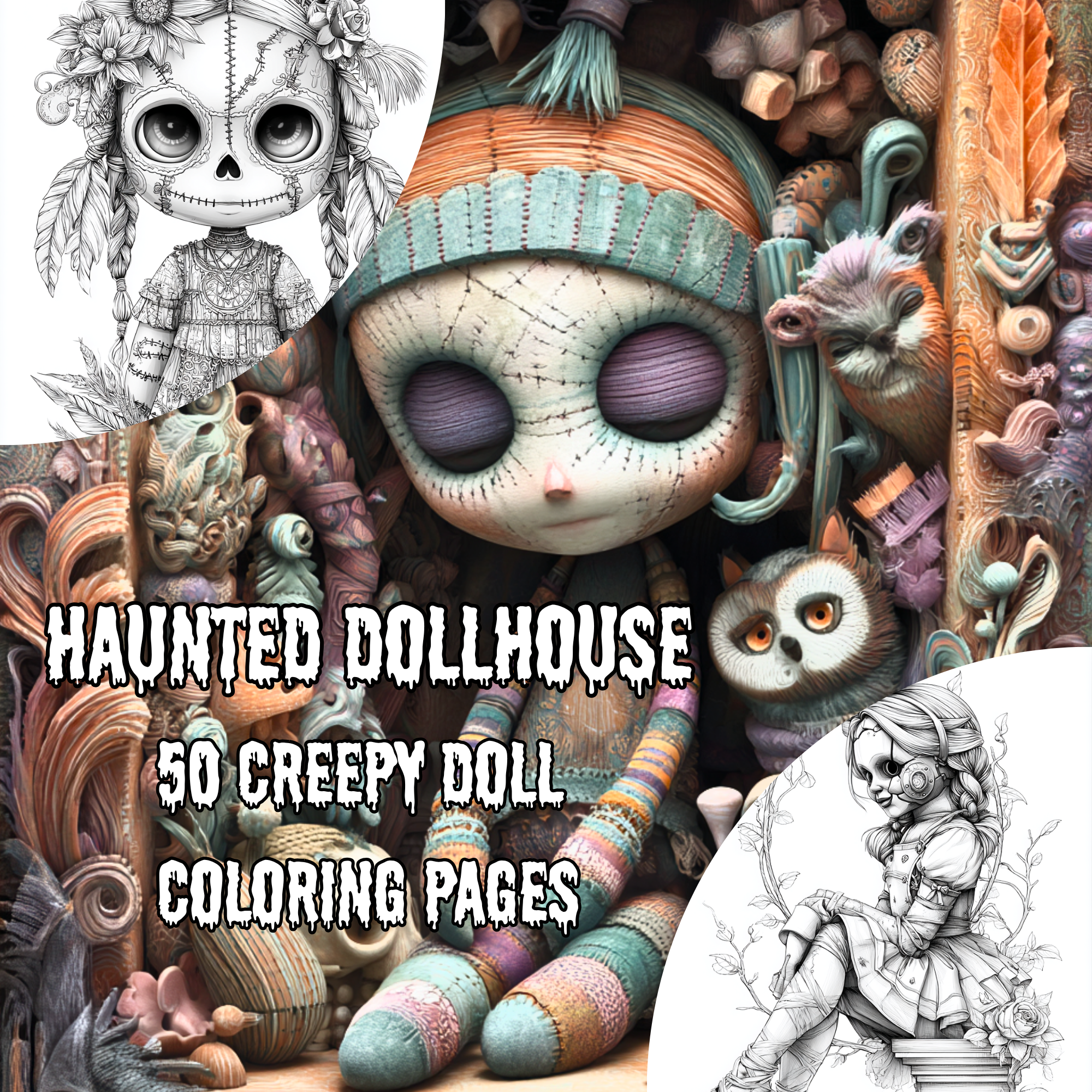 Haunted Dollhouse – Creepy Doll Coloring Book, 50 Scary Coloring Pages for Adults, Haunted and Disturbing Dolls, Horror Art PDF