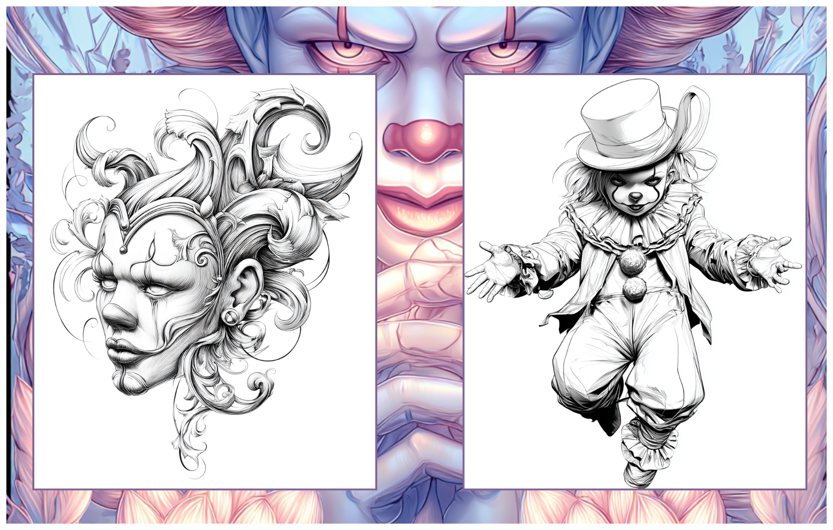 Grins & Shadows – The Many Moods of Clowns - 50 Unique Pages