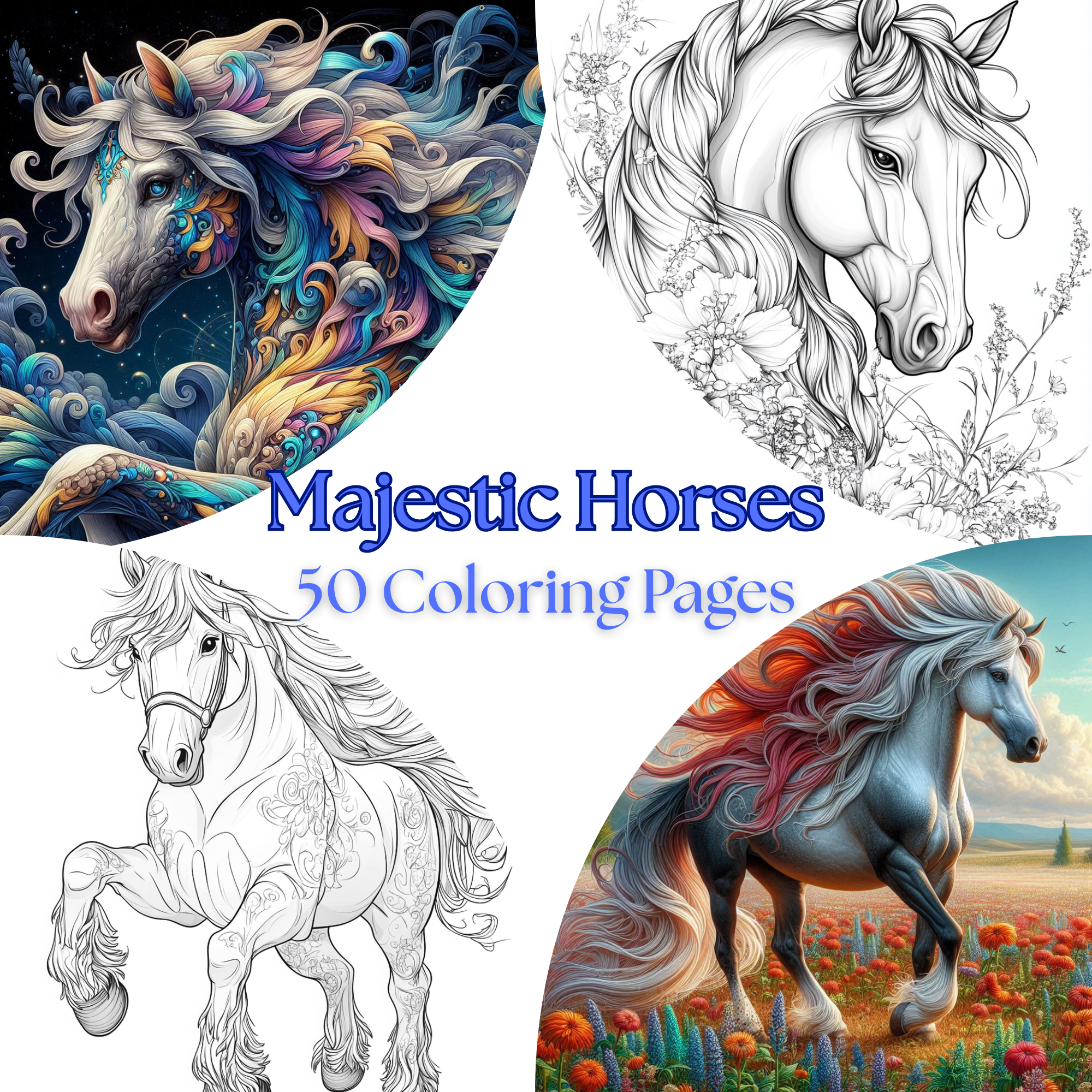 Horse Coloring Book for Adults – 50 Printable Horse Designs to Color