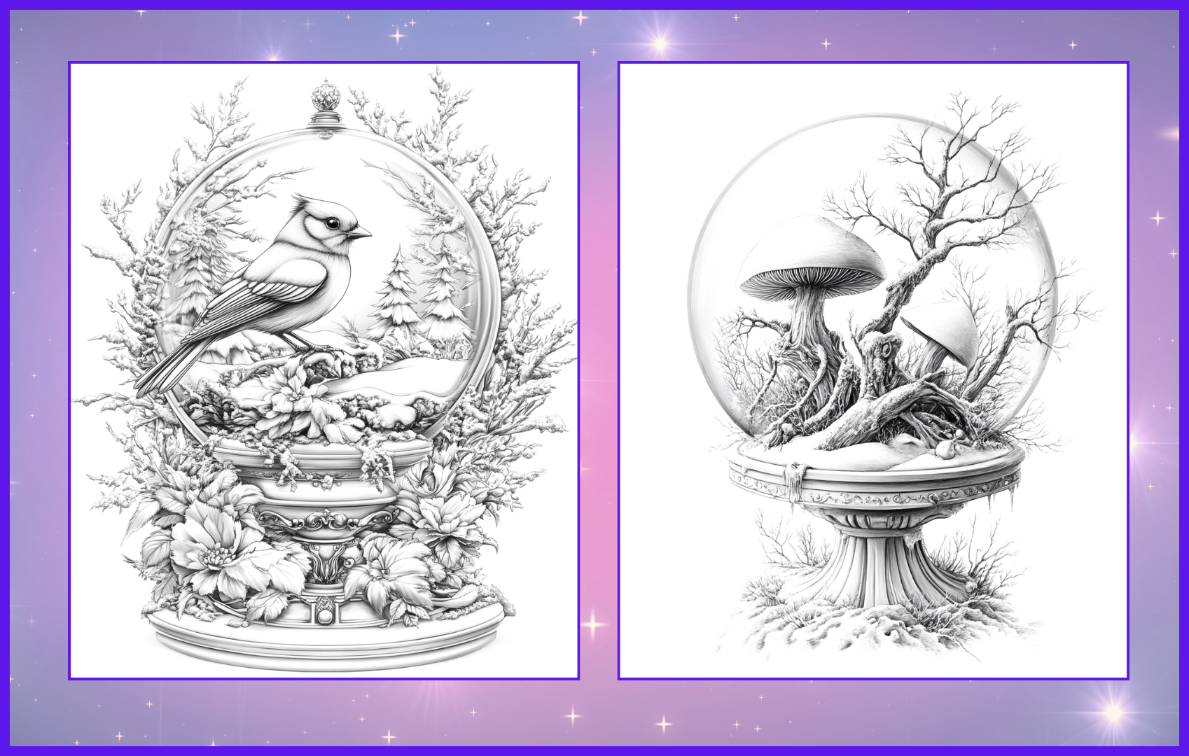 Magic Globes – 50 Whimsical Scenes Inside Snowglobes | Unique Adult Coloring Book
