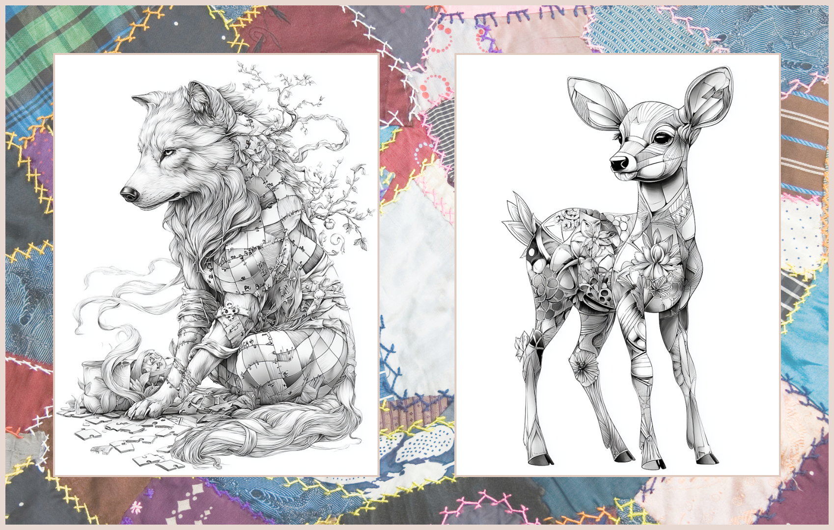Patchwork Zoo – 35 Whimsical Animal Coloring Pages Quirky Patchwork Creatures for Creative Coloring Fun