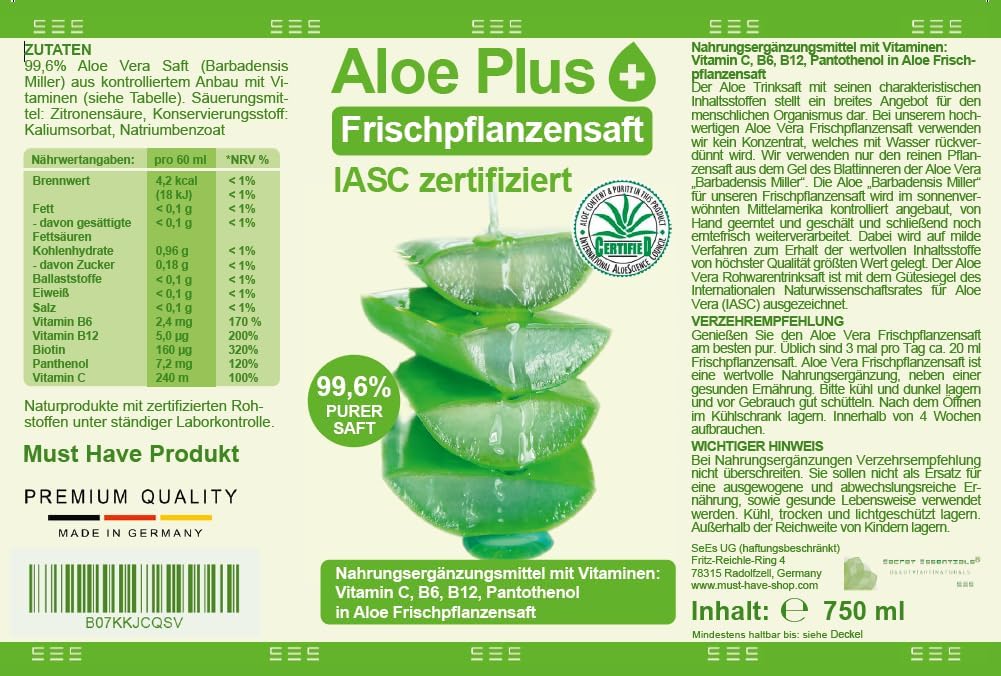Aloe Vera Juice, 750ml  Certified with International Aloe Science Council (IASC)