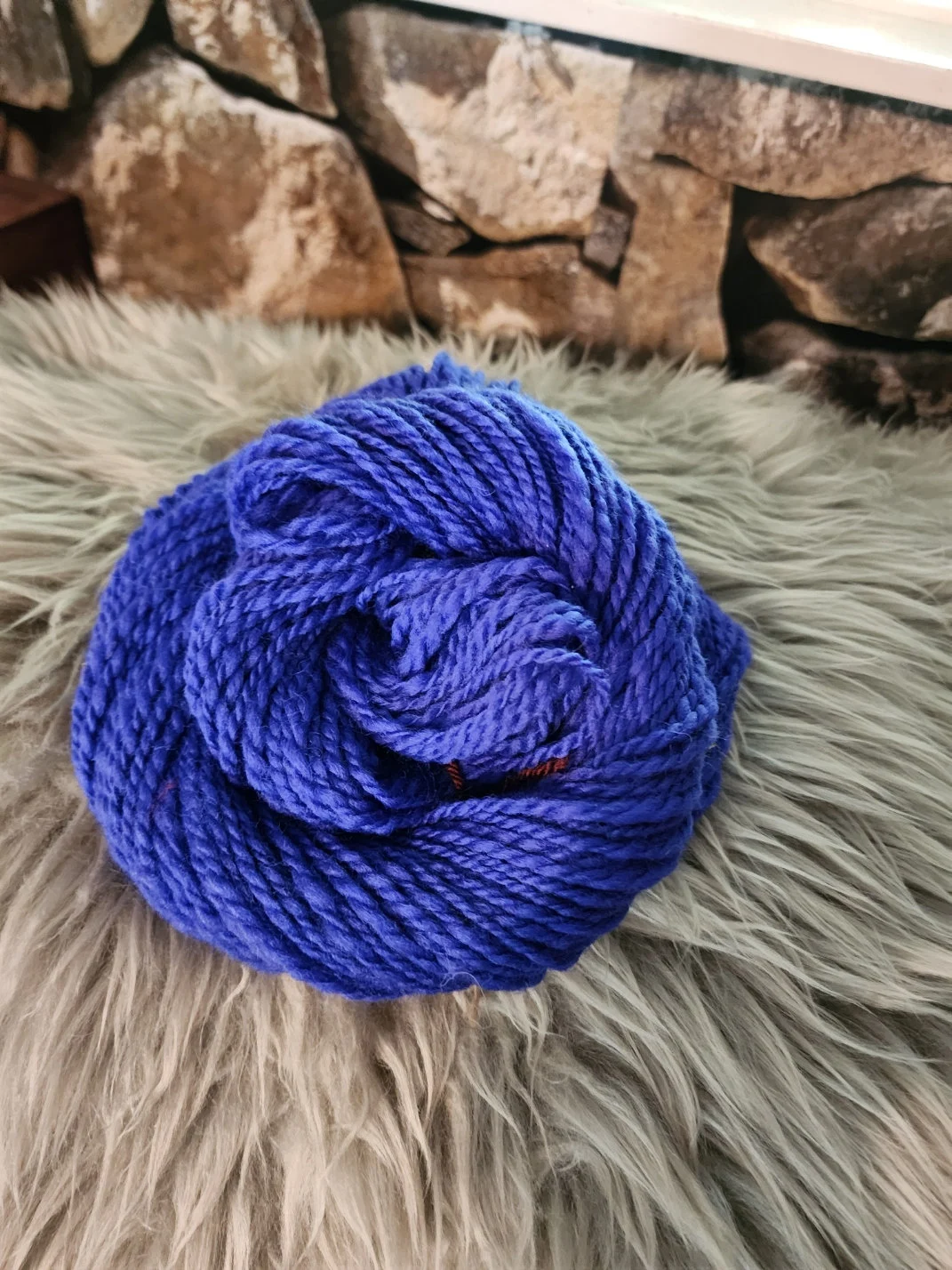 Blue handspun dyed yarn skein