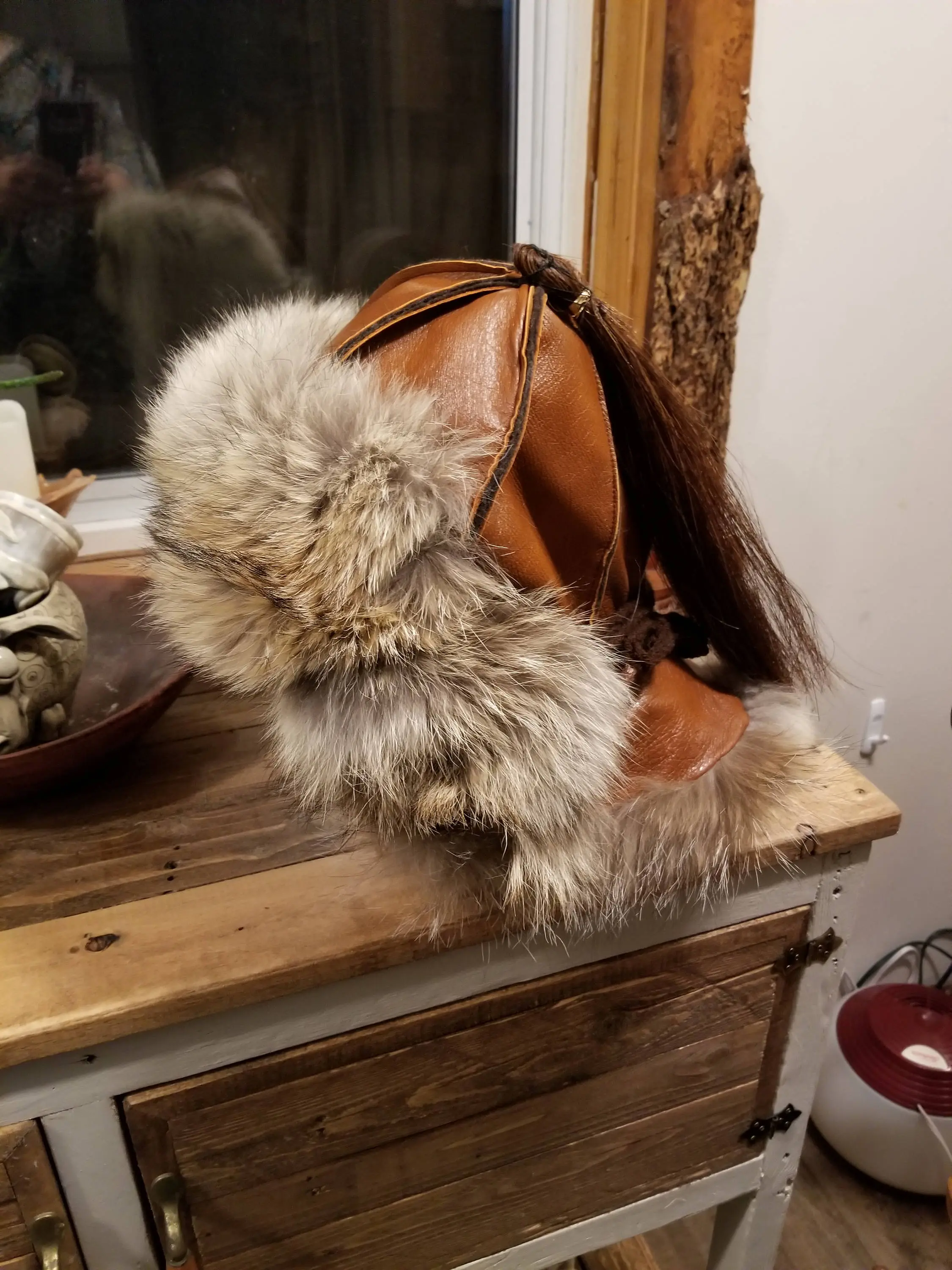 Mongolian, Cossack, Norse, Viking fur style hat with ear flaps & fur down the back of the neck. unisex fur hat, CUSTOM ORDER