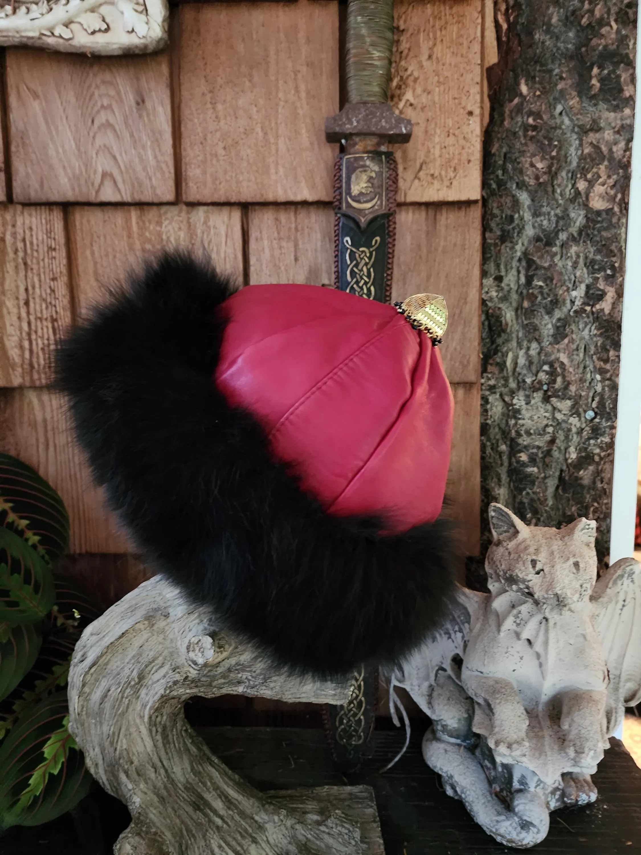 Mongolian, Cossack, Norse, Viking  style leather with black fox fur