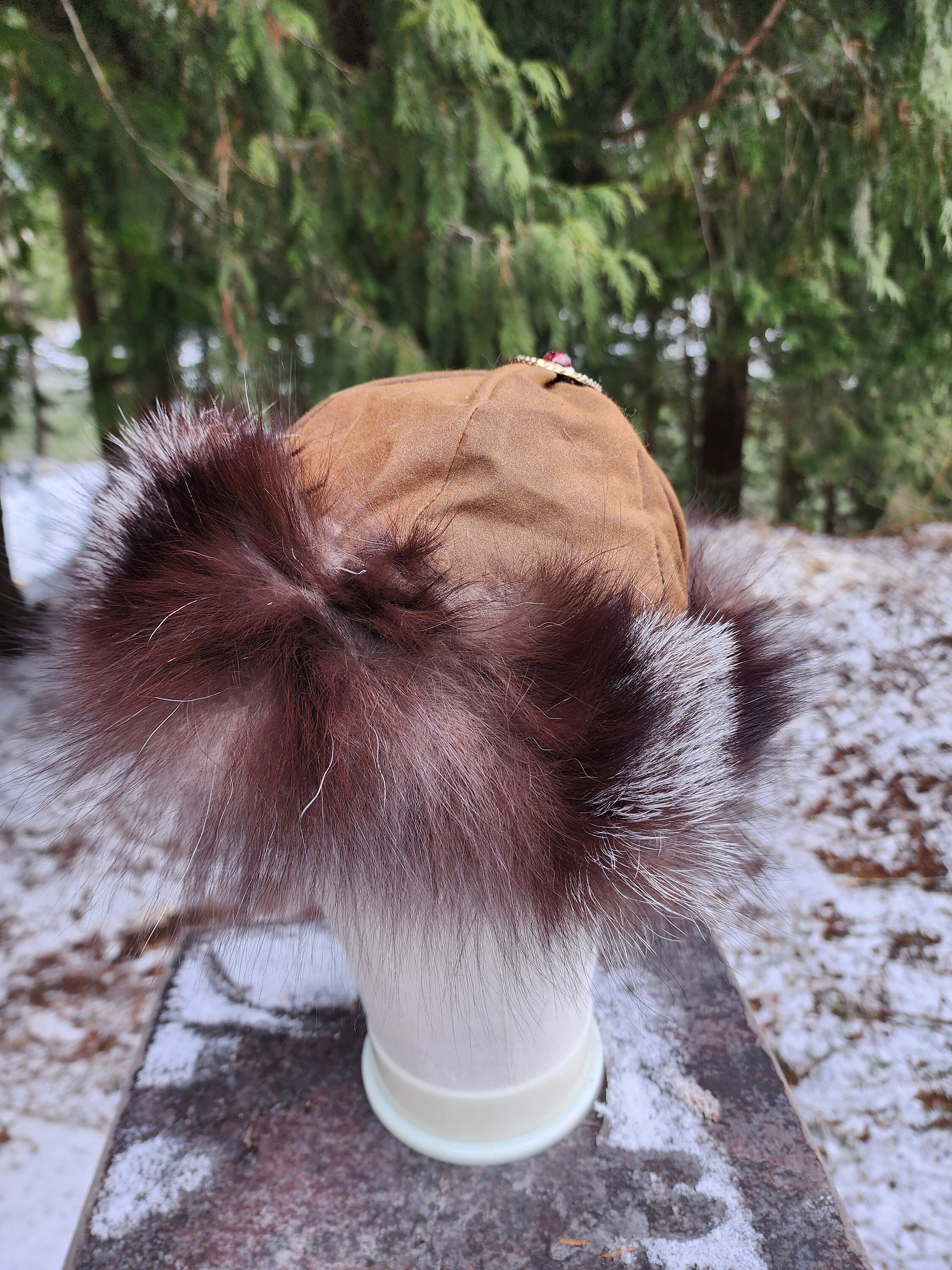 Mongolian, Cossack, Norse, Viking style oil skin material with fox fur