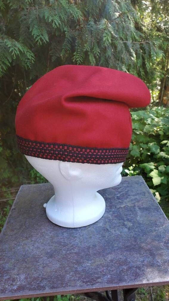 Phrygian hats, historically accurate, custom order hat your choice of handmade woven trim and colour, leather or wool and lined.