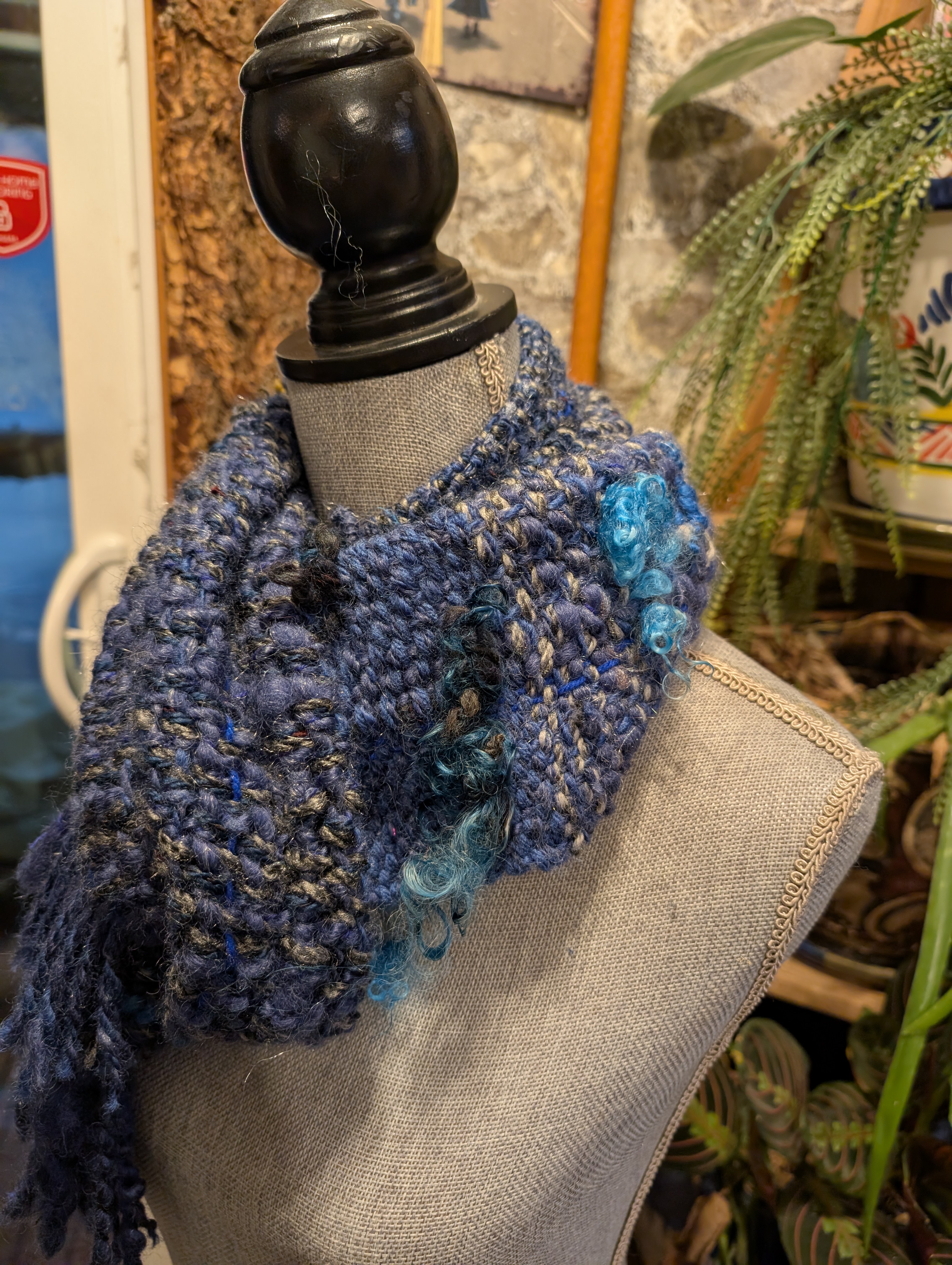 Handwoven Blue Wool Scarf