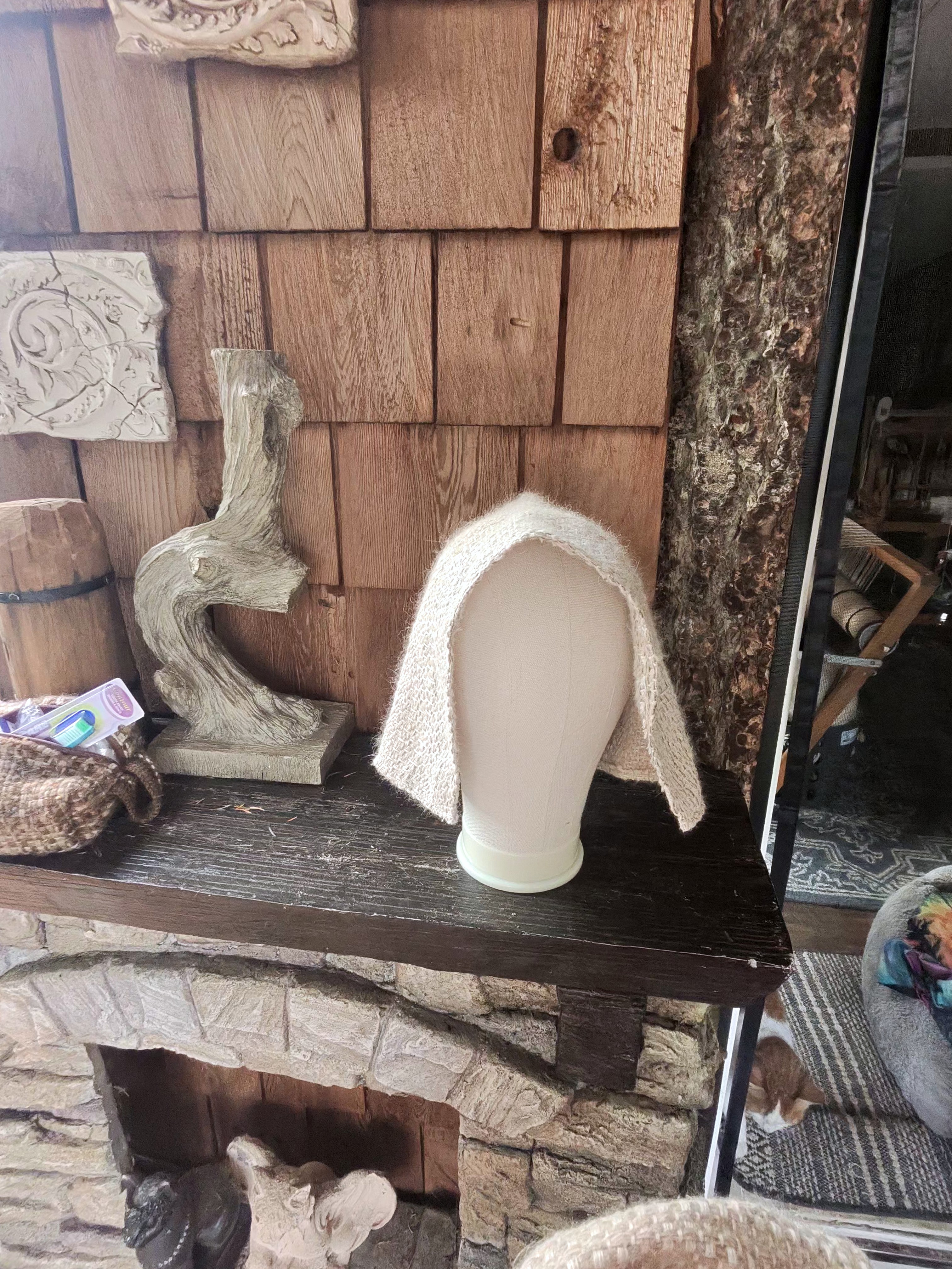 Handspun and woven linen, wool and silk Medieval coif