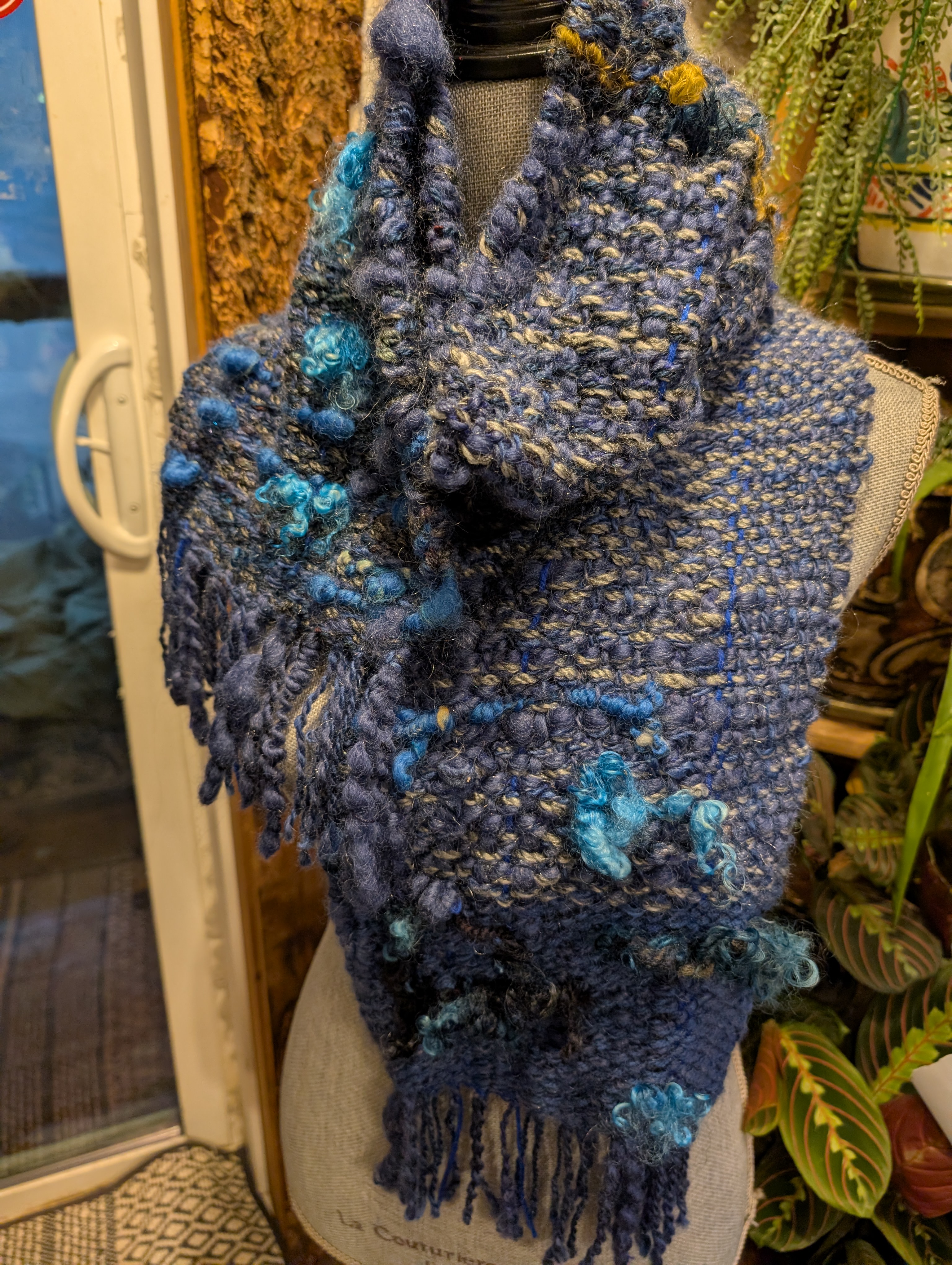 Handwoven Blue Wool Scarf