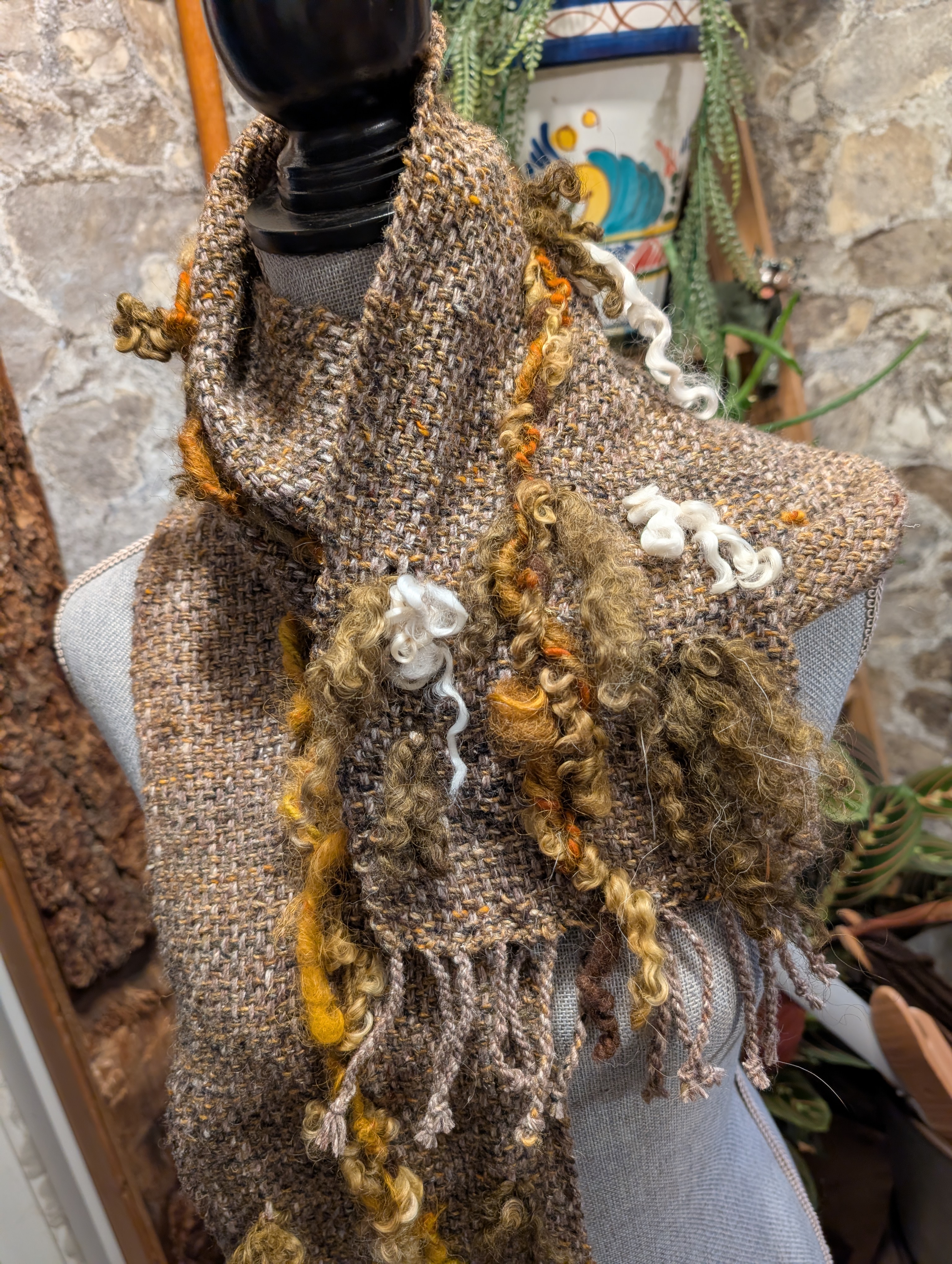 Handwoven wool and cotton scarf