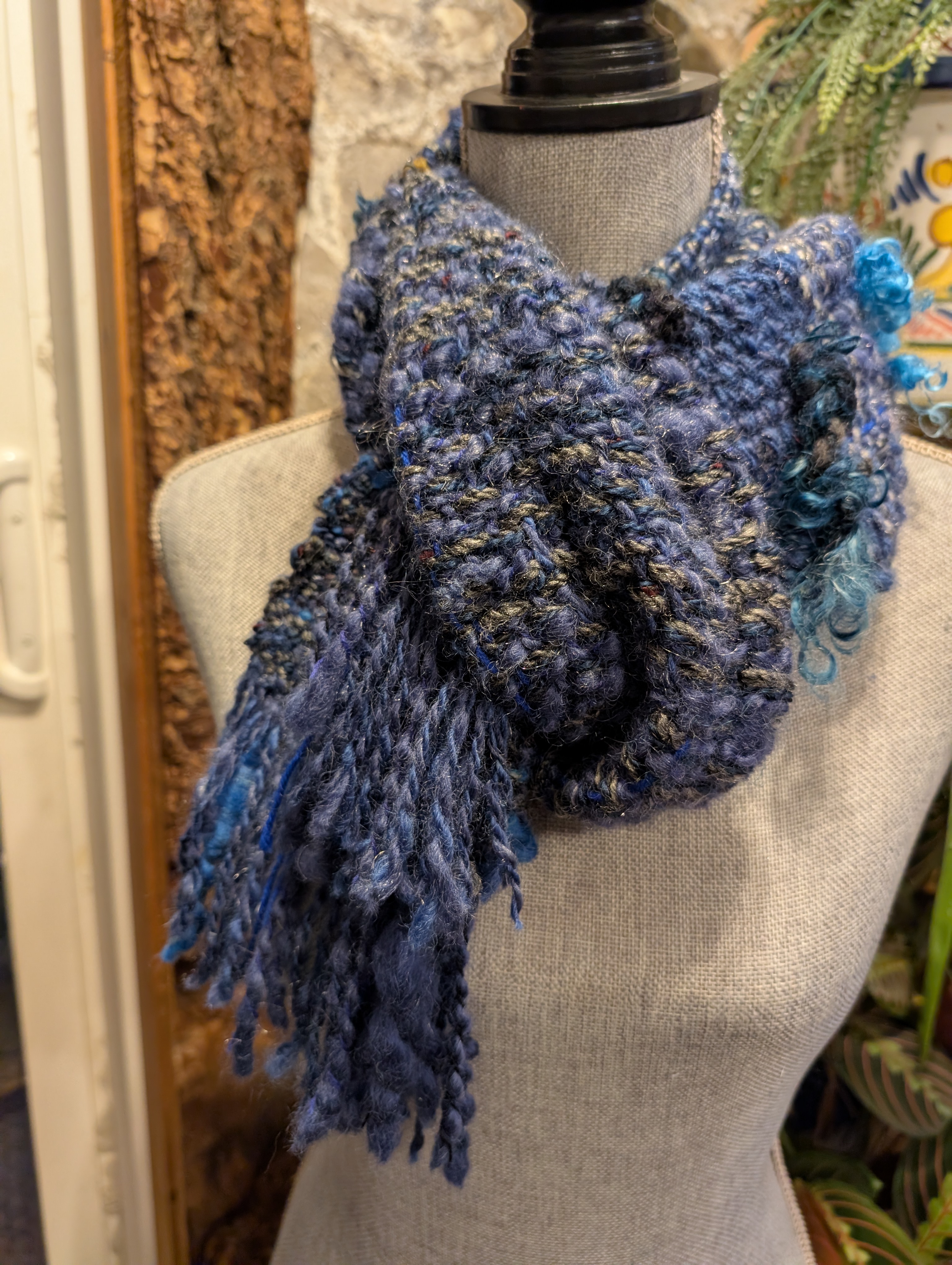 Handwoven Blue Wool Scarf