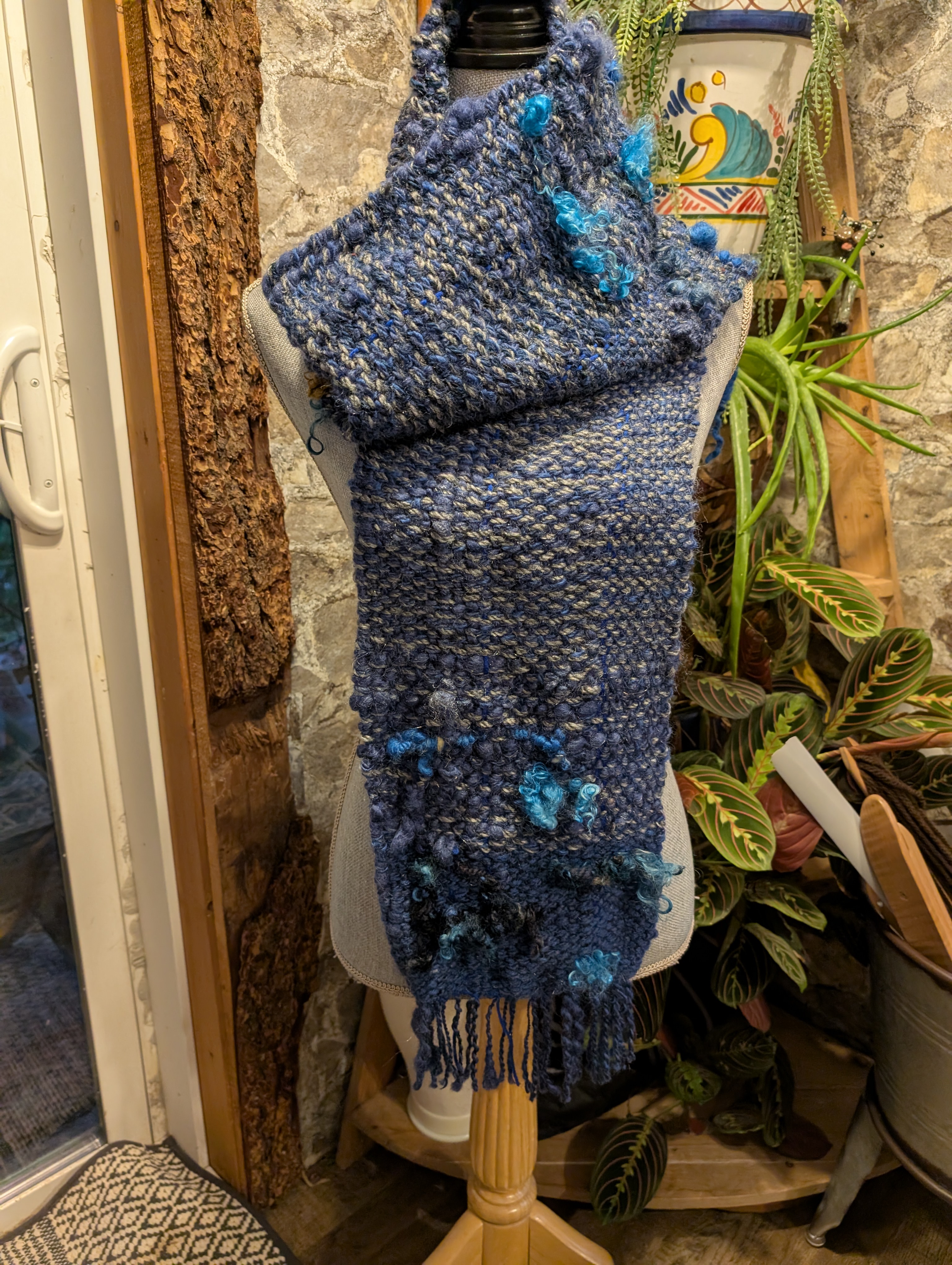 Handwoven Blue Wool Scarf