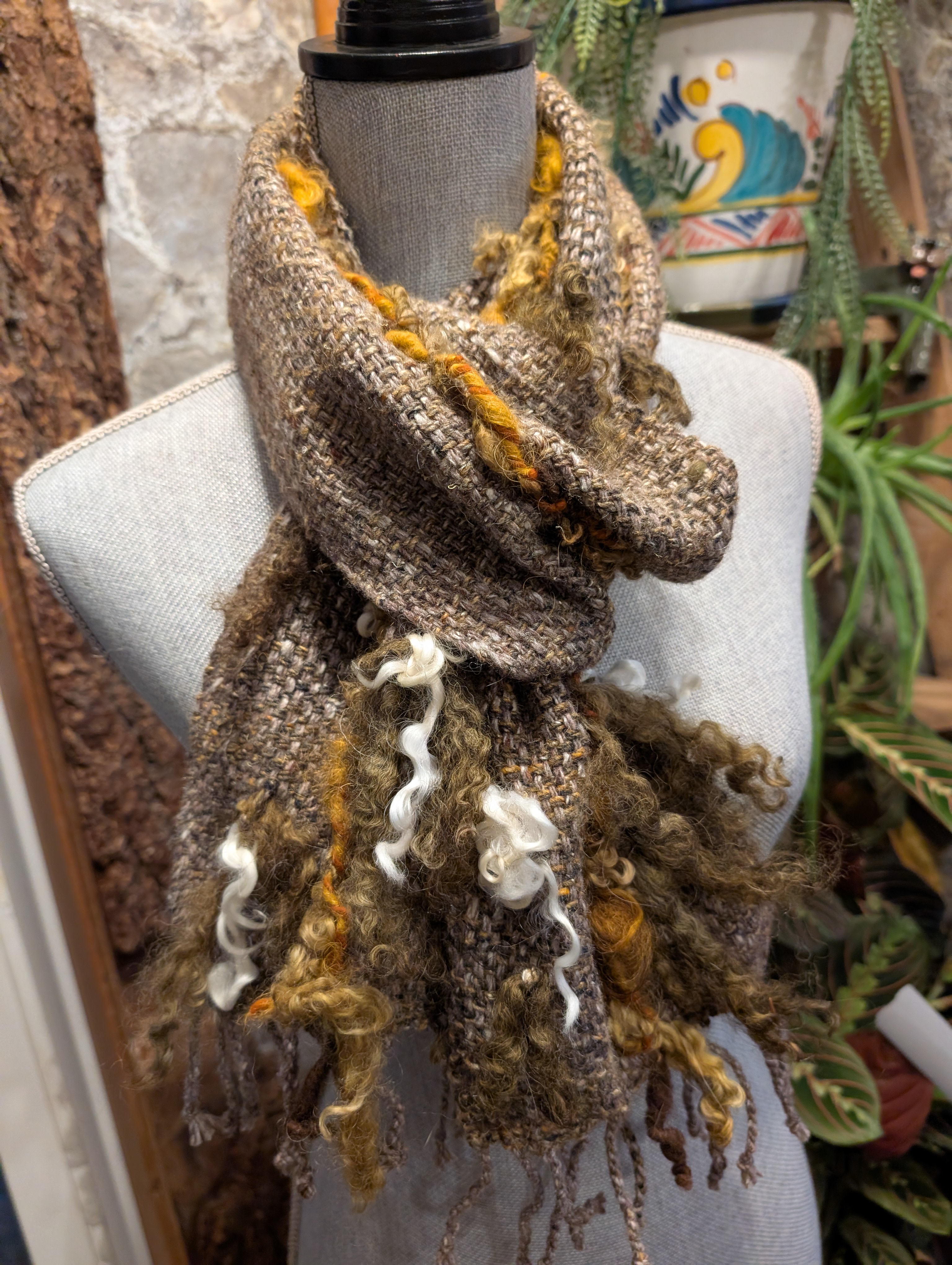 Handwoven wool and cotton scarf