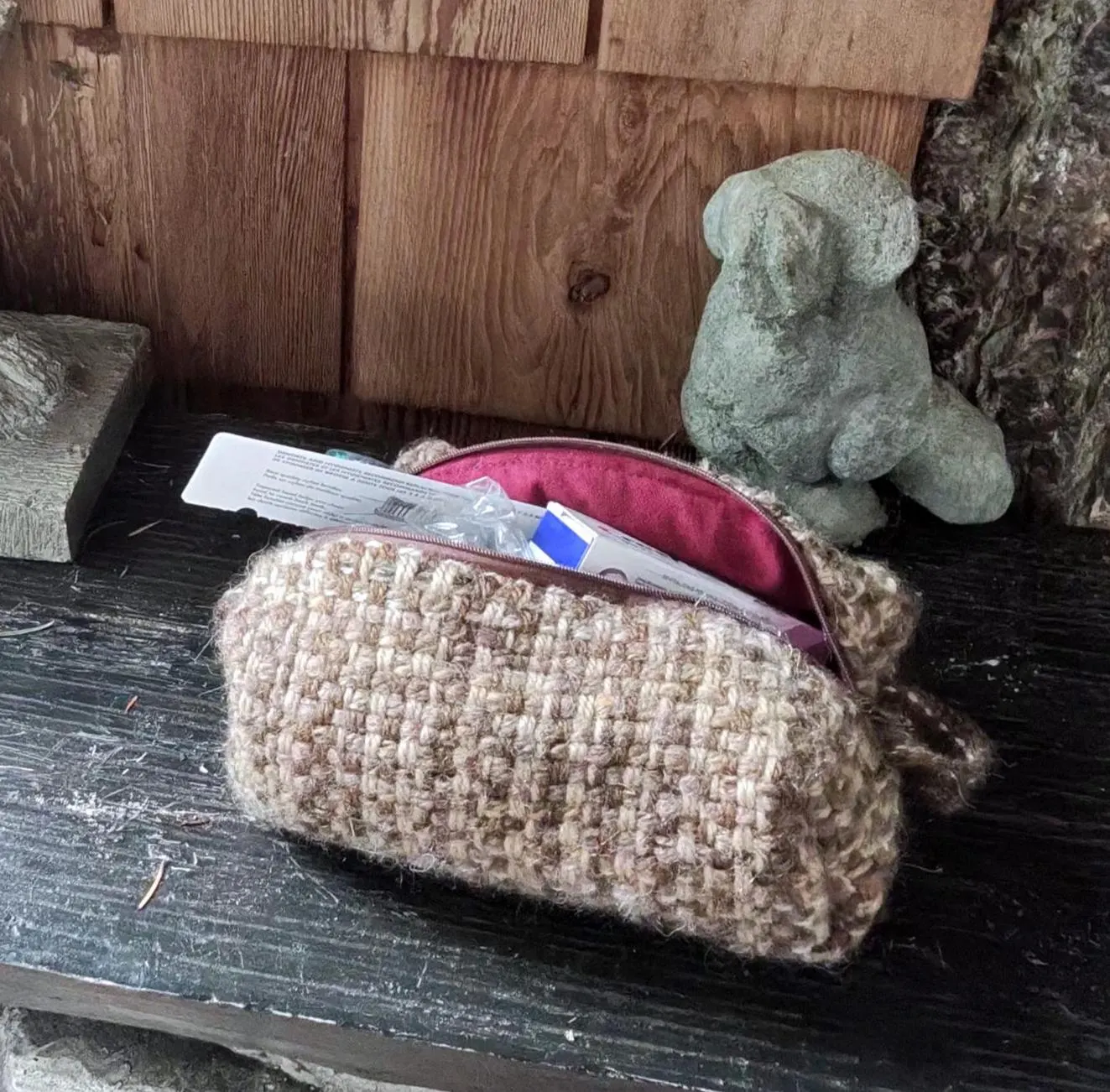 Handwoven toiletry bag, wool and alpaca