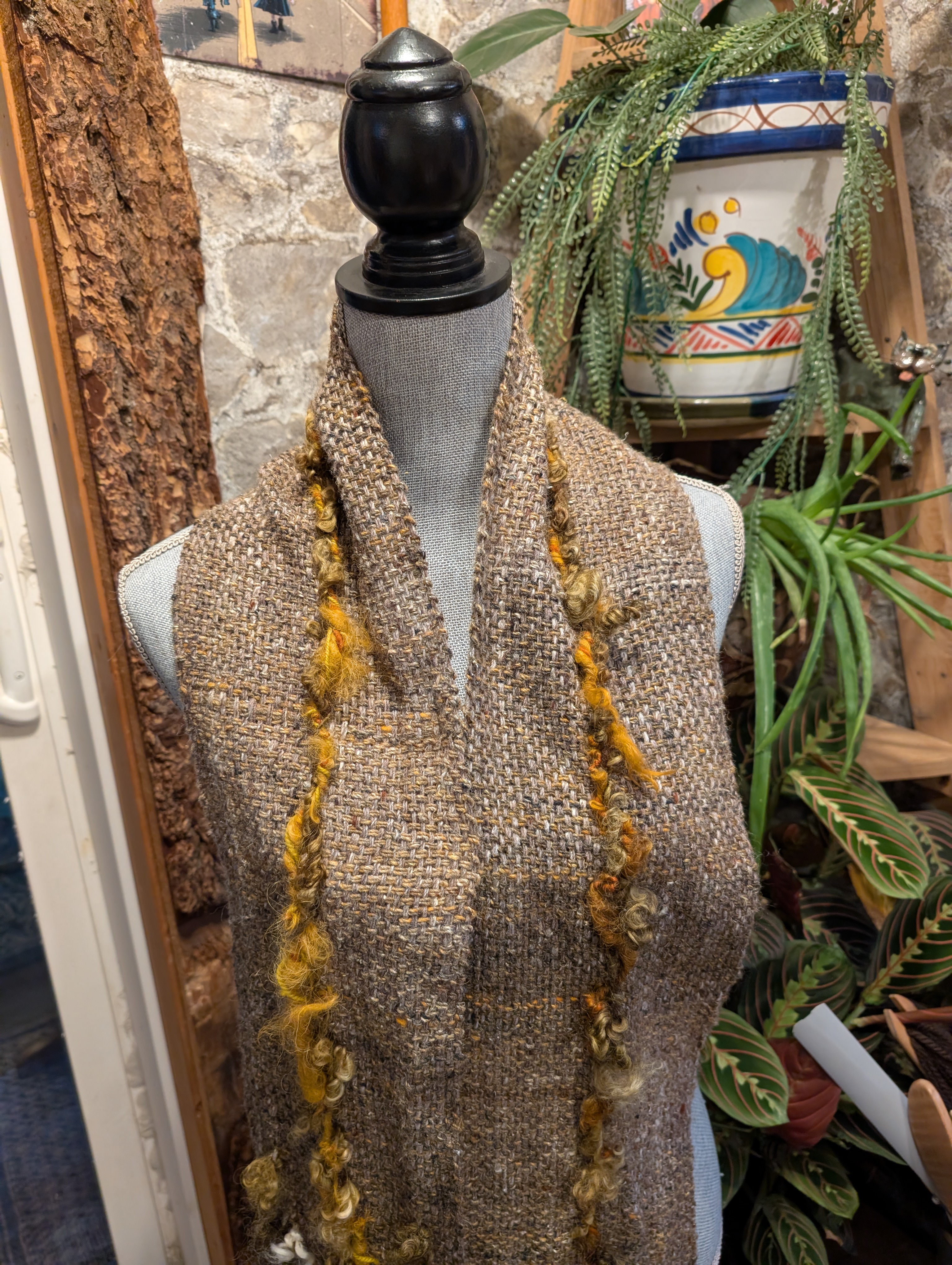 Handwoven wool and cotton scarf
