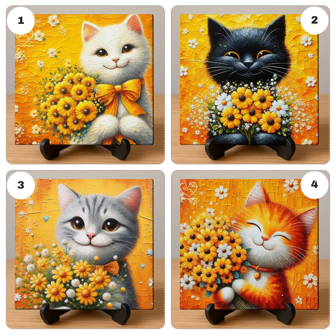 Gatitos y flores, azulejos decorativos