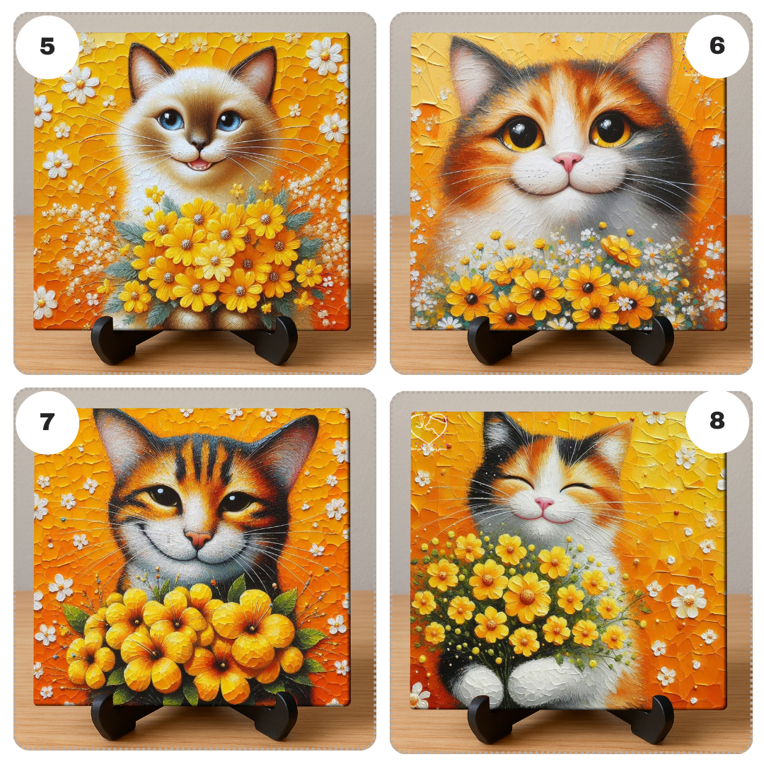 Gatitos y flores, azulejos decorativos
