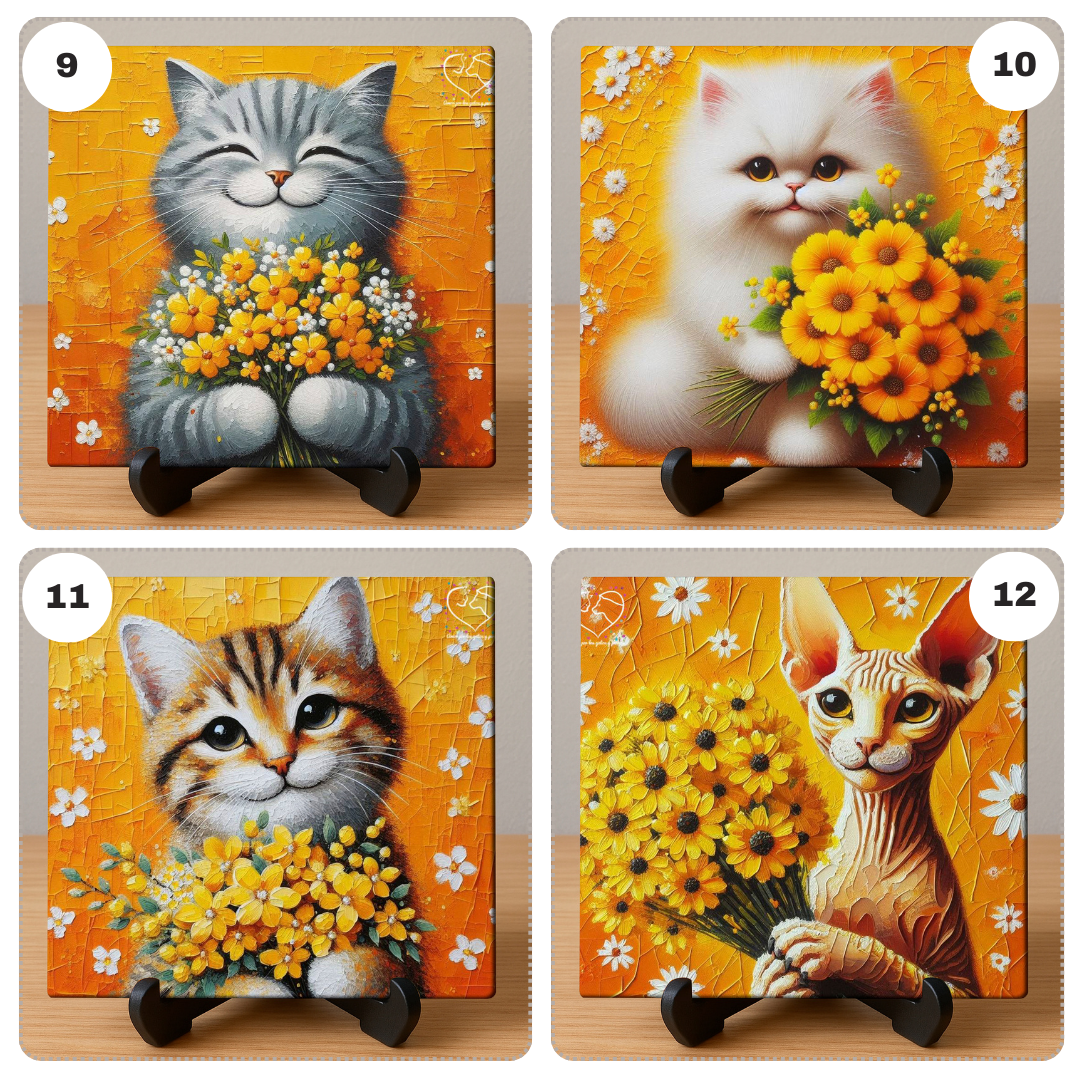 Gatitos y flores, azulejos decorativos