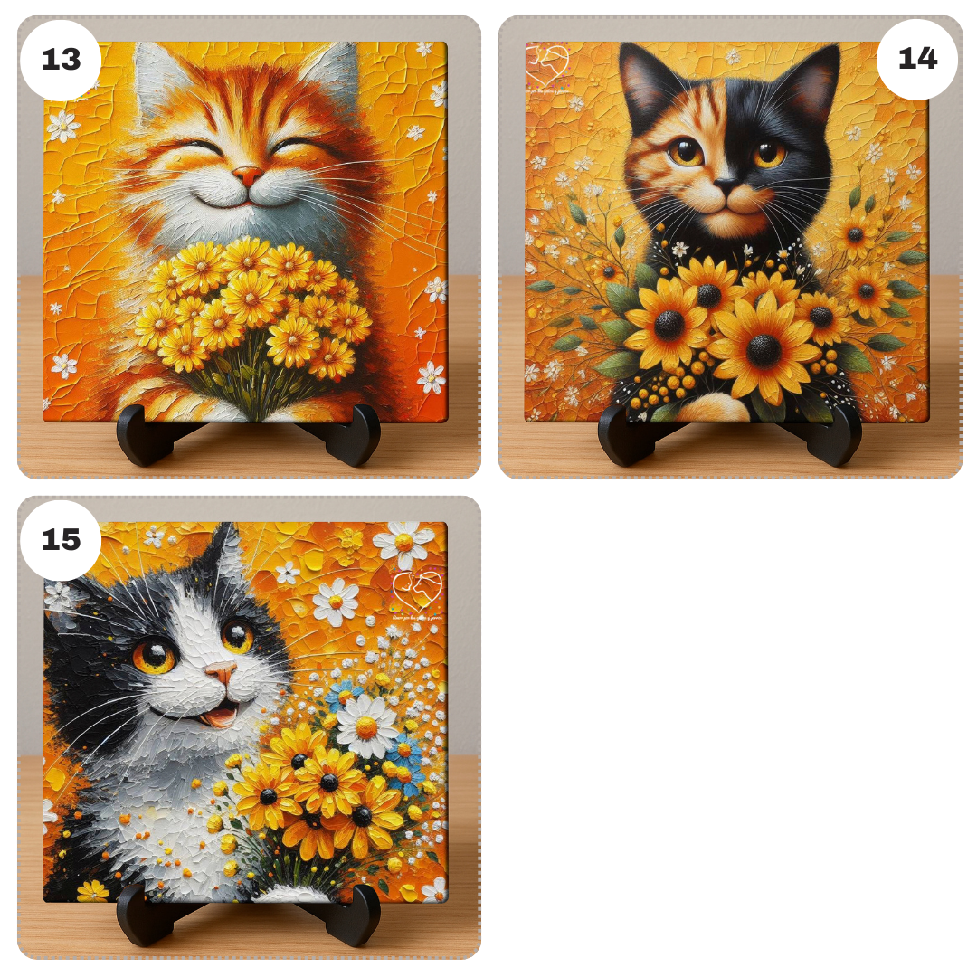 Gatitos y flores, azulejos decorativos