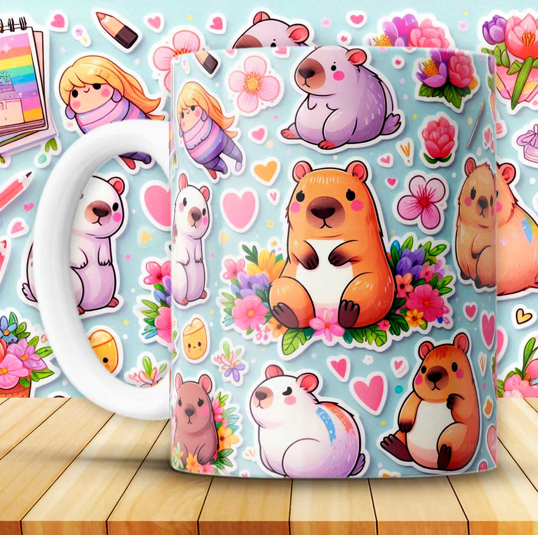 Capibara estilo stickers, Tazas cerámica