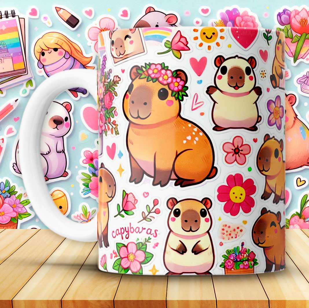 Capibara estilo stickers, Tazas cerámica