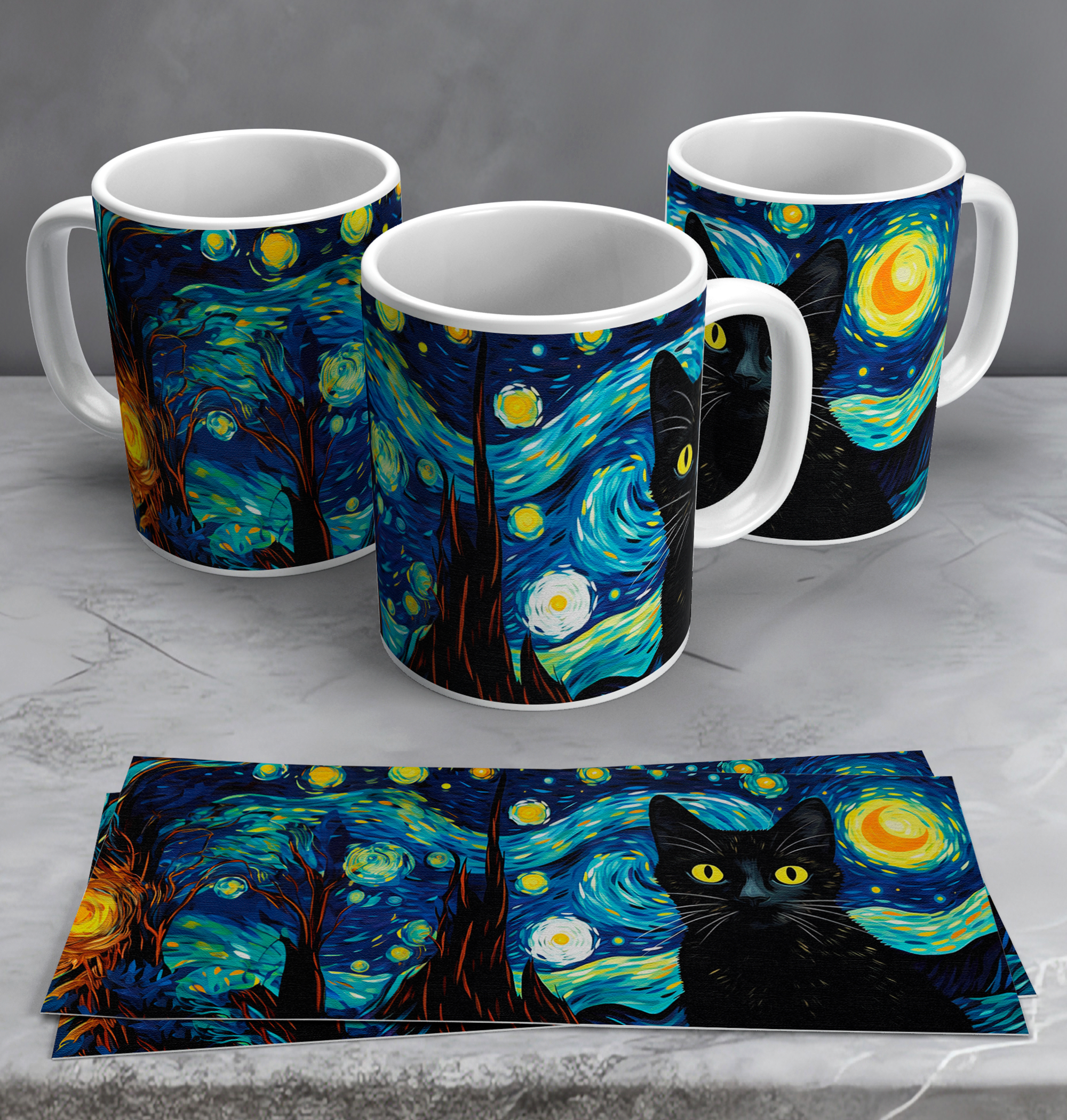 Gatitos negros y arte, Tazas
