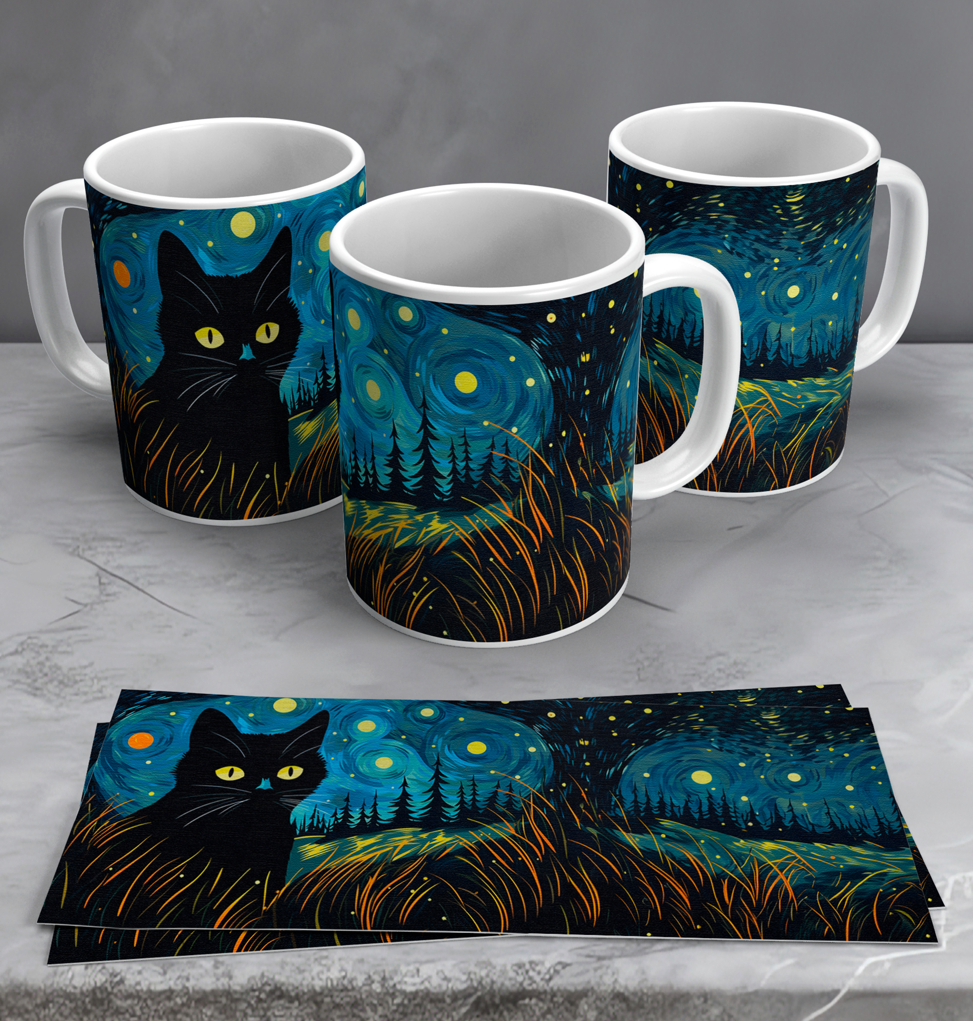 Gatitos negros y arte, Tazas