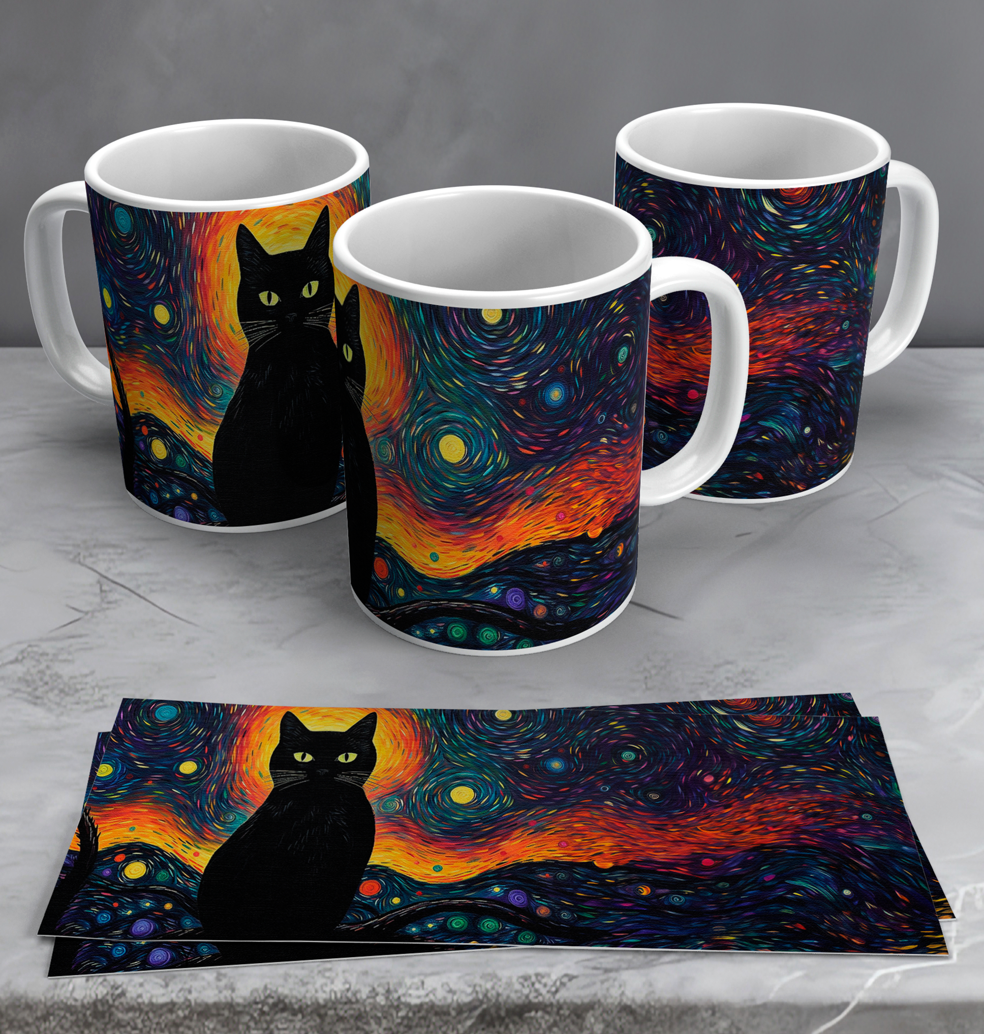 Gatitos negros y arte, Tazas