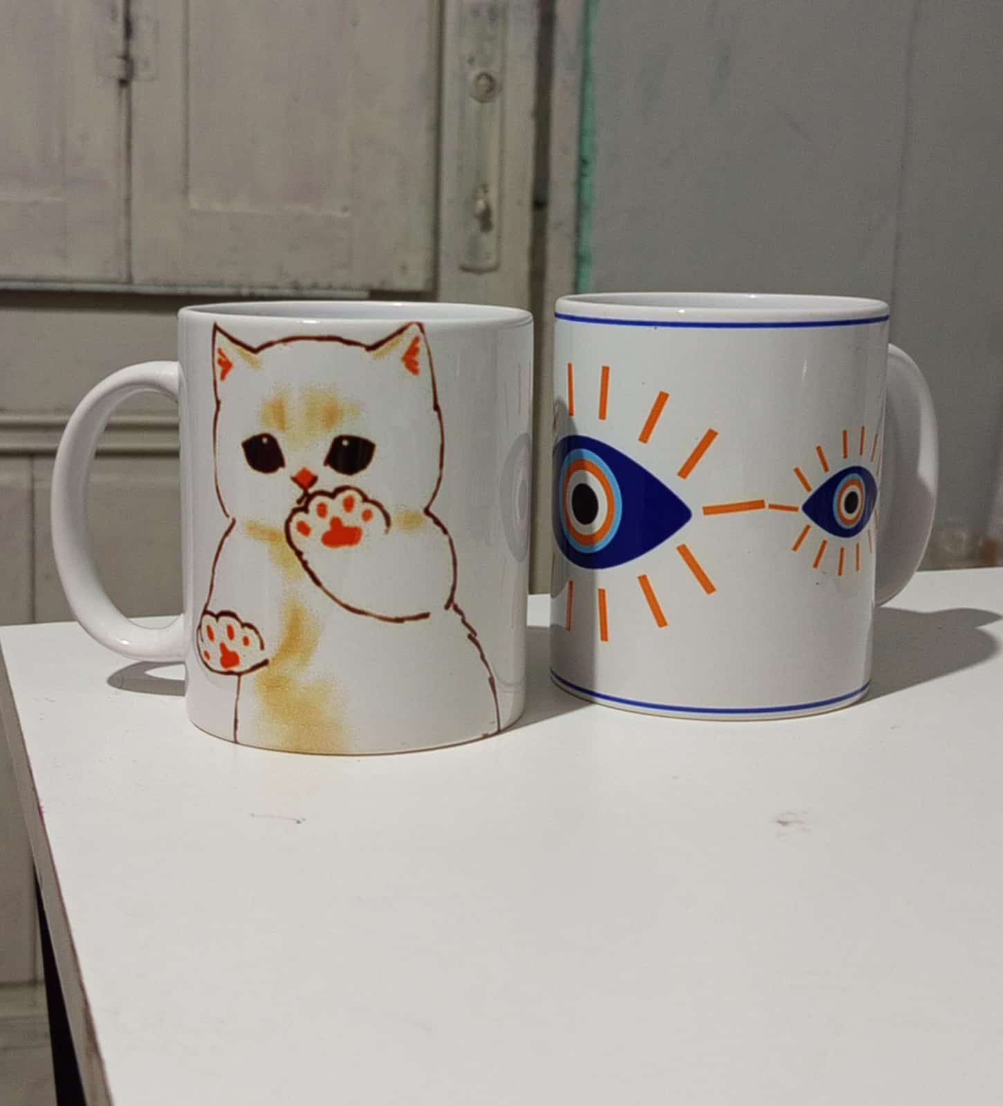 Gatito y Ojo turco, tazas ceramicas