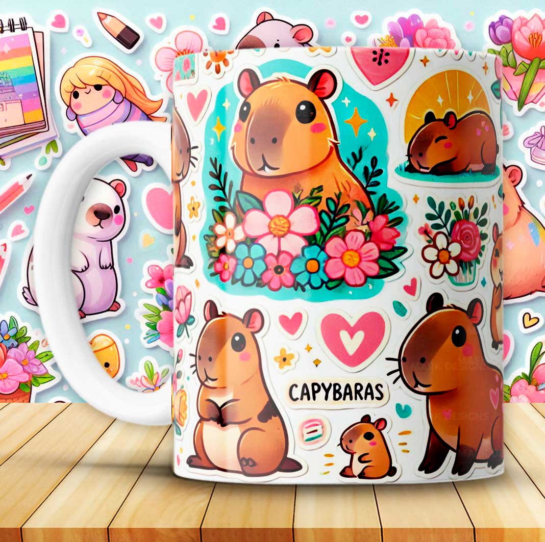 Capibara estilo stickers, Tazas cerámica