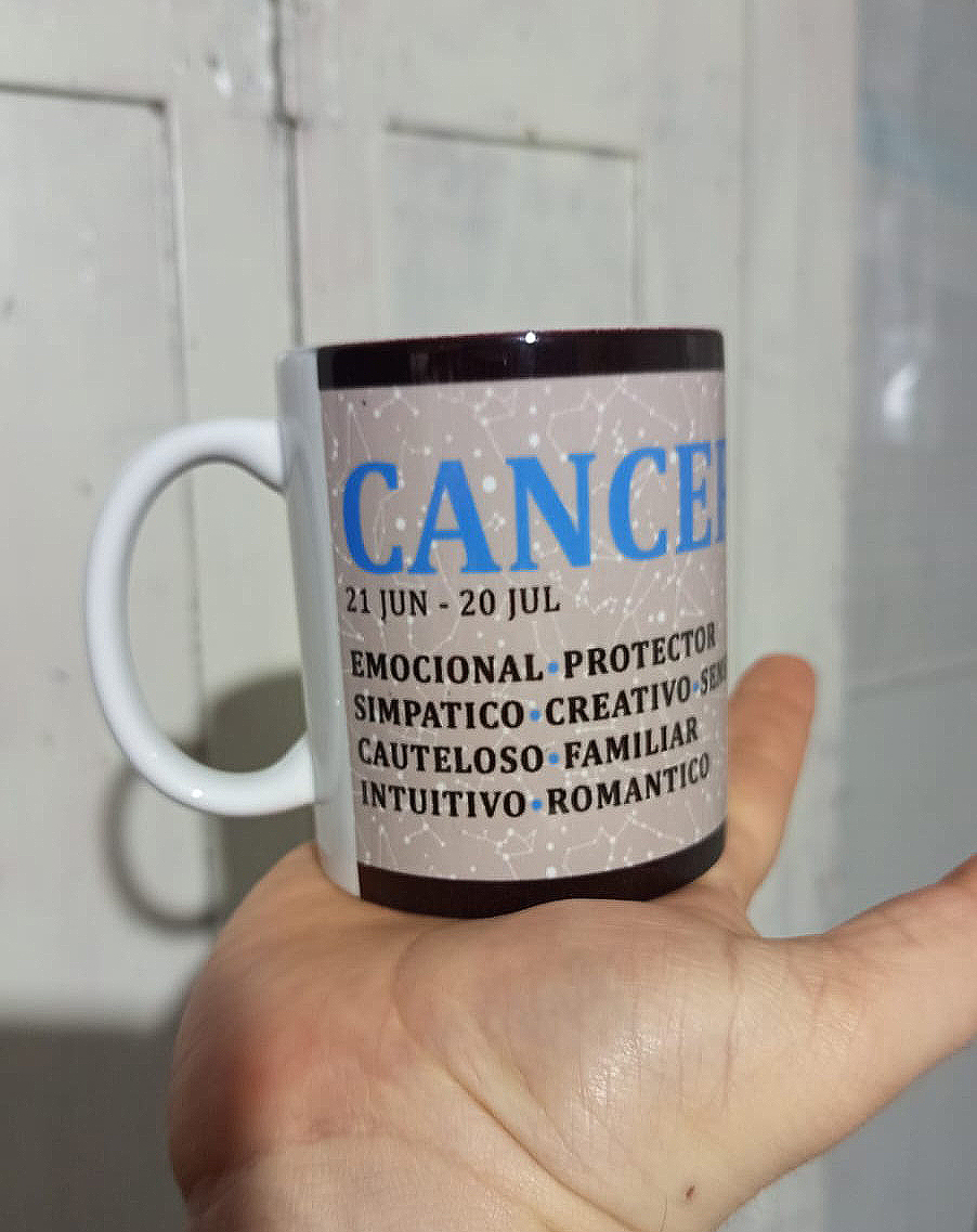 Cancer Horoscopo, taza ceramica. Detalle estetico