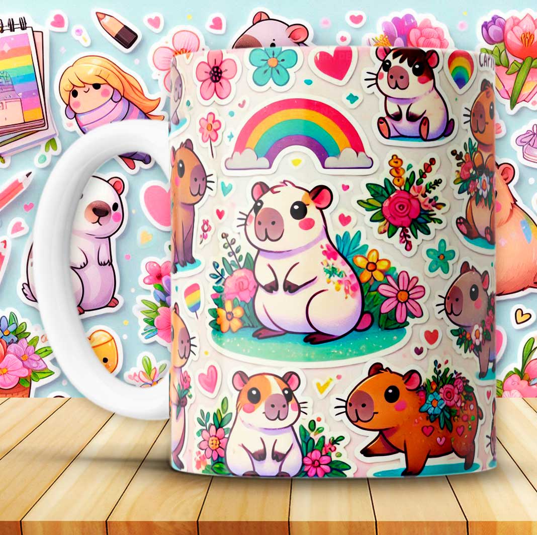 Capibara estilo stickers, Tazas cerámica