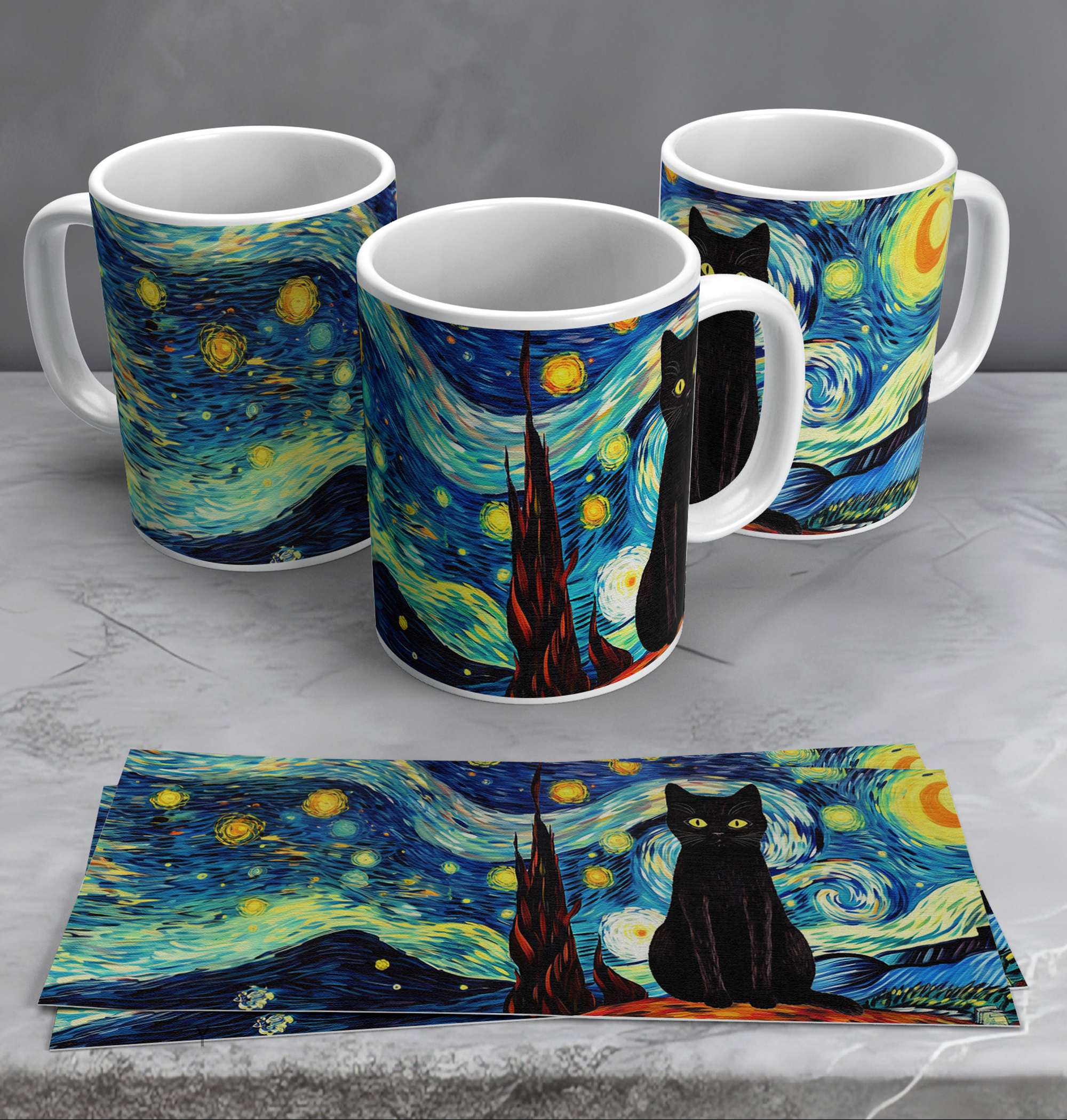 Gatitos negros y arte, Tazas