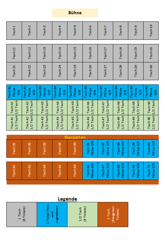 1/2 Tisch (4 Tickets) allgemeiner Bereich Sitzplatz Freitag 16.10.2026