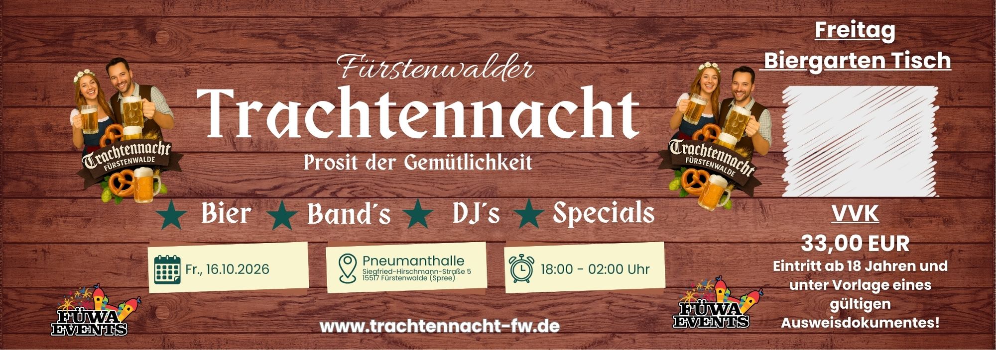 1 Tisch (8xTickets) Biergarten Sitzplatz Freitag 16.10.2026