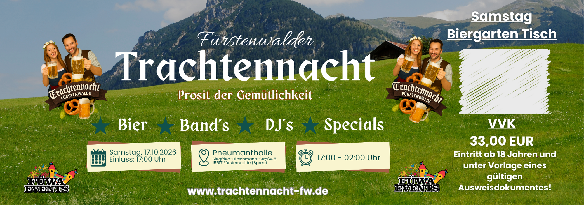 Einzelticket (1xTicket) Biergarten Sitzplatz Samstag 17.10.2026