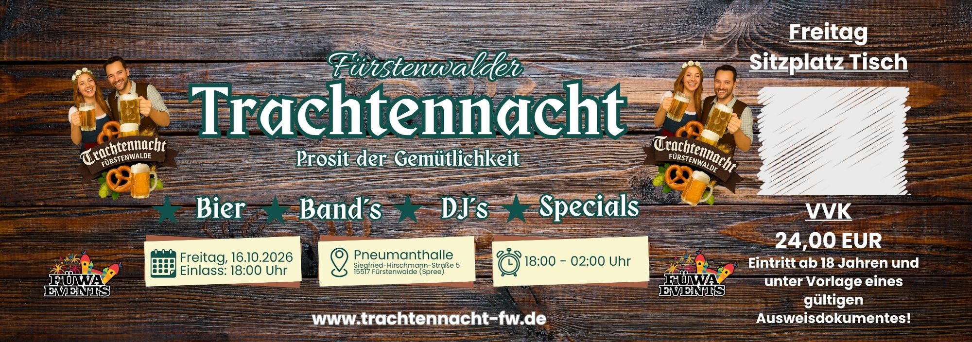 1/2 Tisch (4 Tickets) allgemeiner Bereich Sitzplatz Freitag 16.10.2026