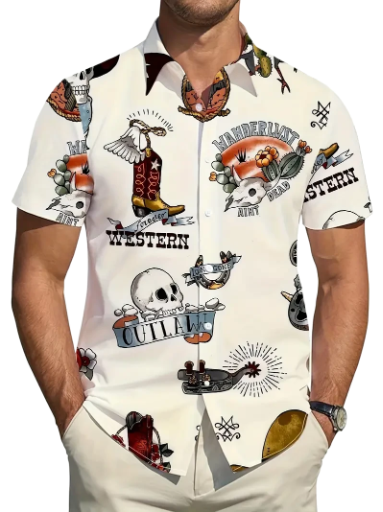 Men's Western Graphic button up Shirt