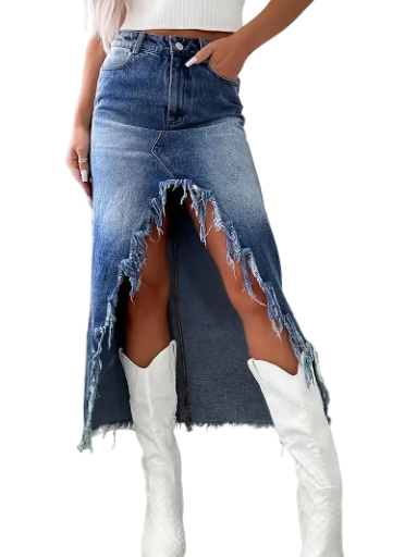 High-Waisted Distressed Denim Skirt